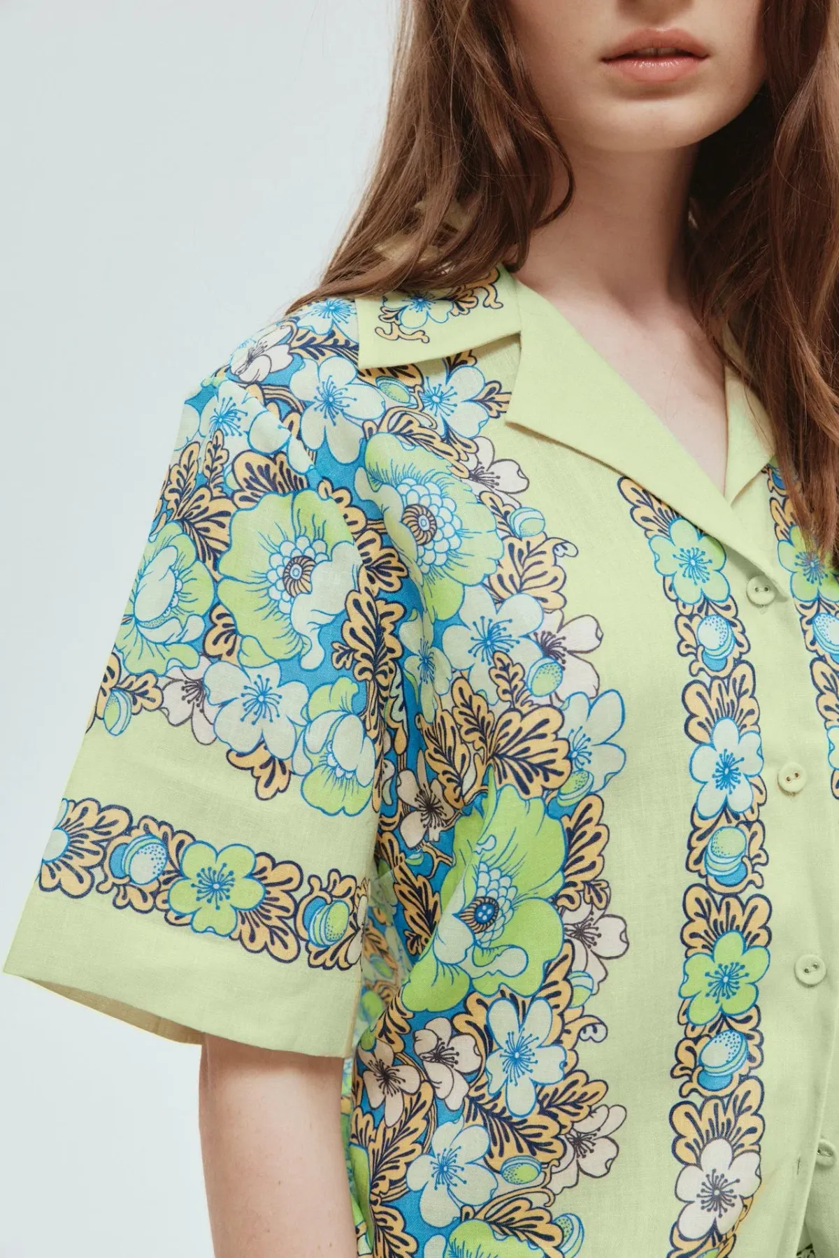 Alemais Velma Oversized Linen Shirt and Pants Set Green Floral Size AU 16 - Image 2