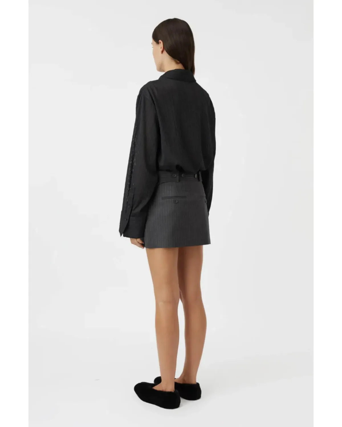 Camilla and Marc Brancusi Blazer and Mini Skirt Set in Charcoal Pinstripe Size AU 6 - Image 6