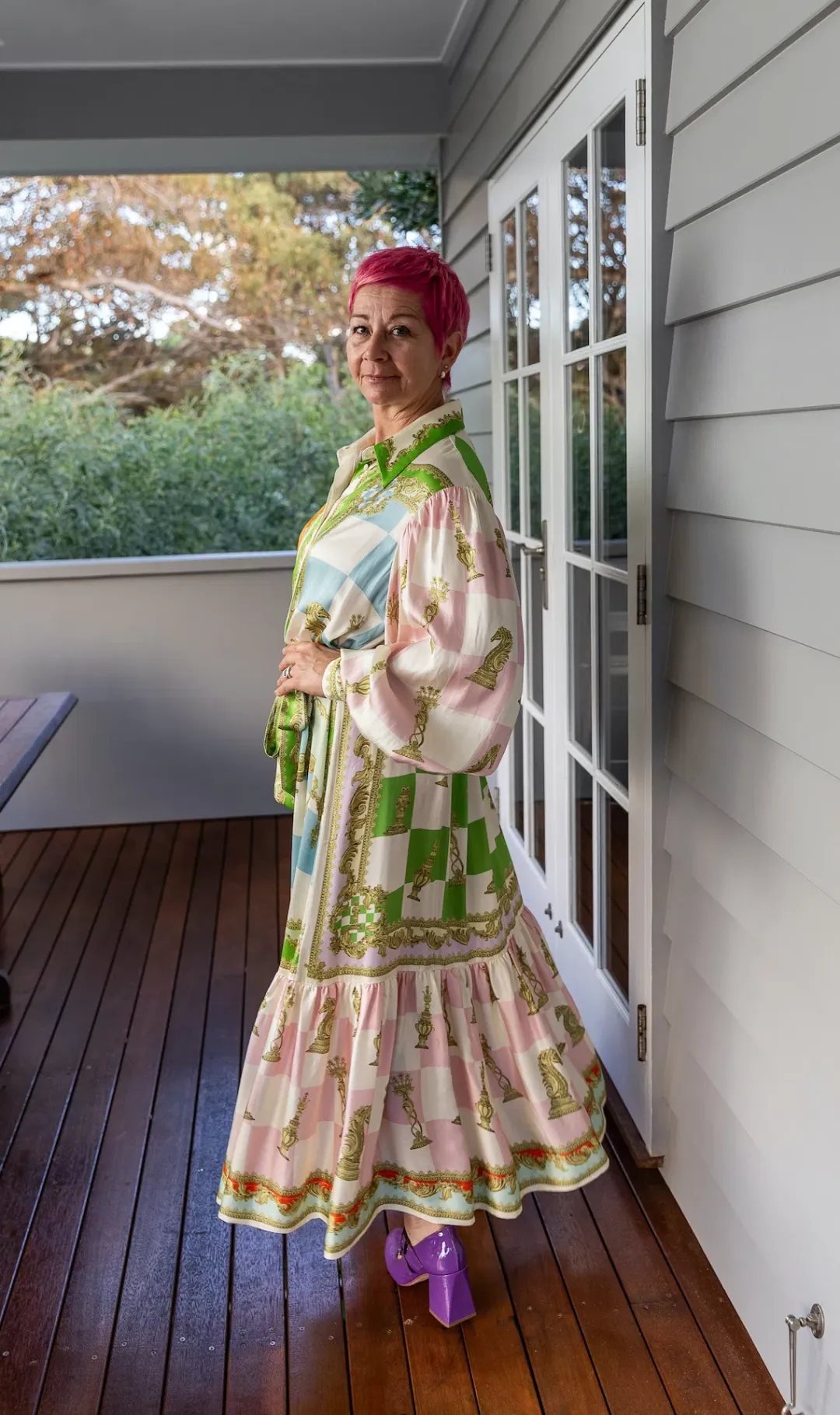 Alemais Checkmate Silk Midi Shirtdress Multi Size 16 for rent on The Volte - main image