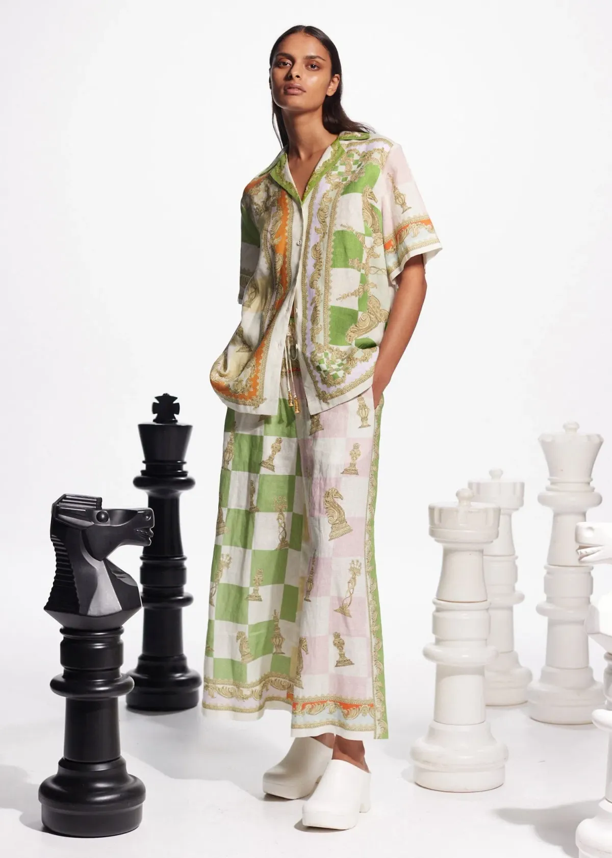 Alemais Checkmate Linen Shirt and Pants Set Multi Size 14 - Image 2