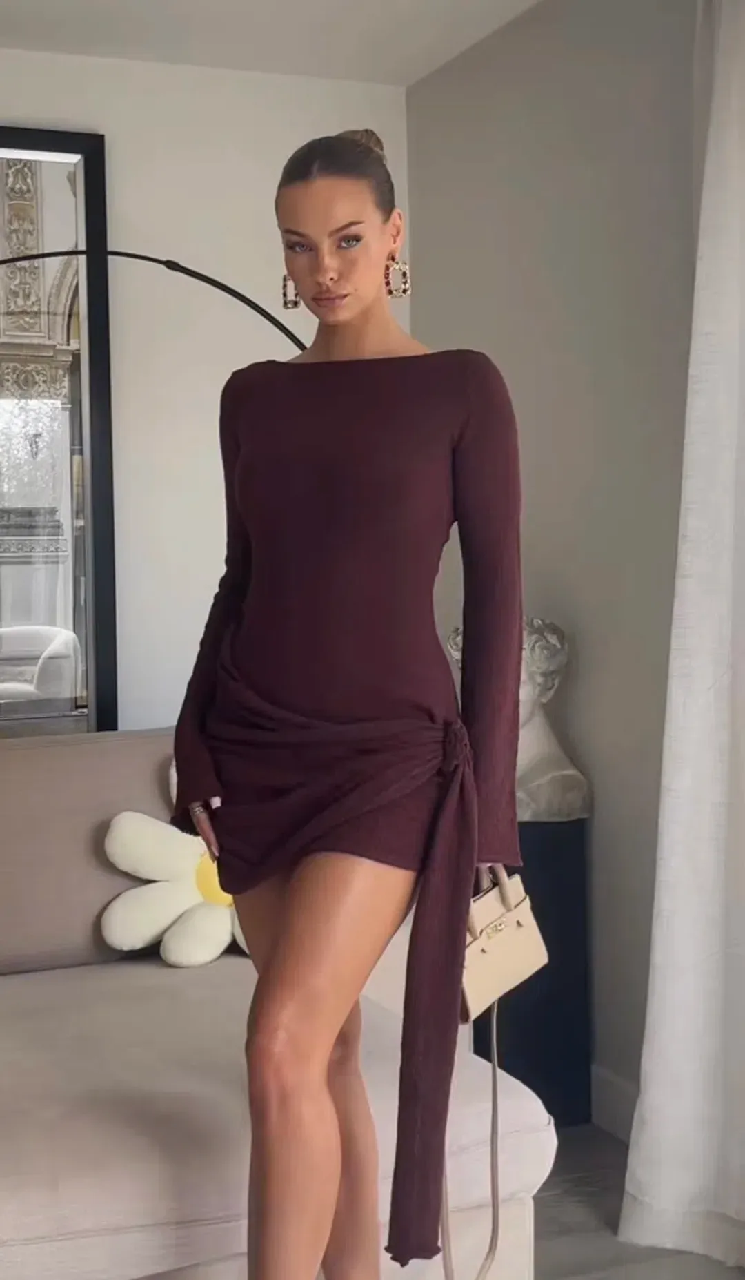 Meshki Liana Long Sleeve Knit Mini Plum Size 12 for rent on The Volte - main image