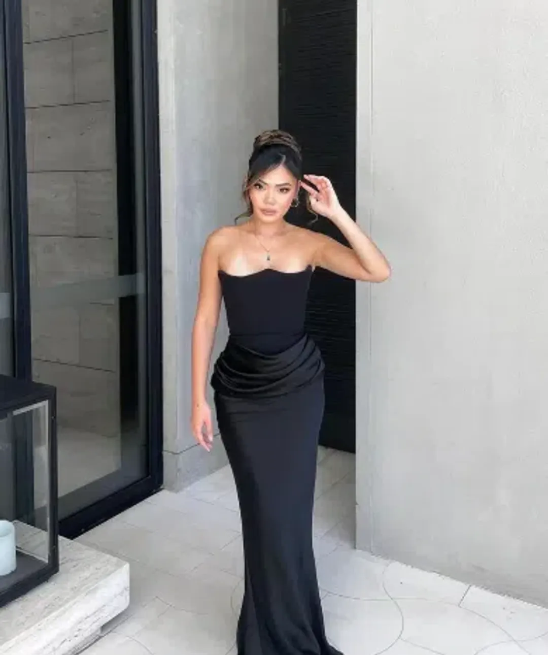 House of CB Persephone Strapless Corset Dress Black Size 8 for rent on The Volte - main image