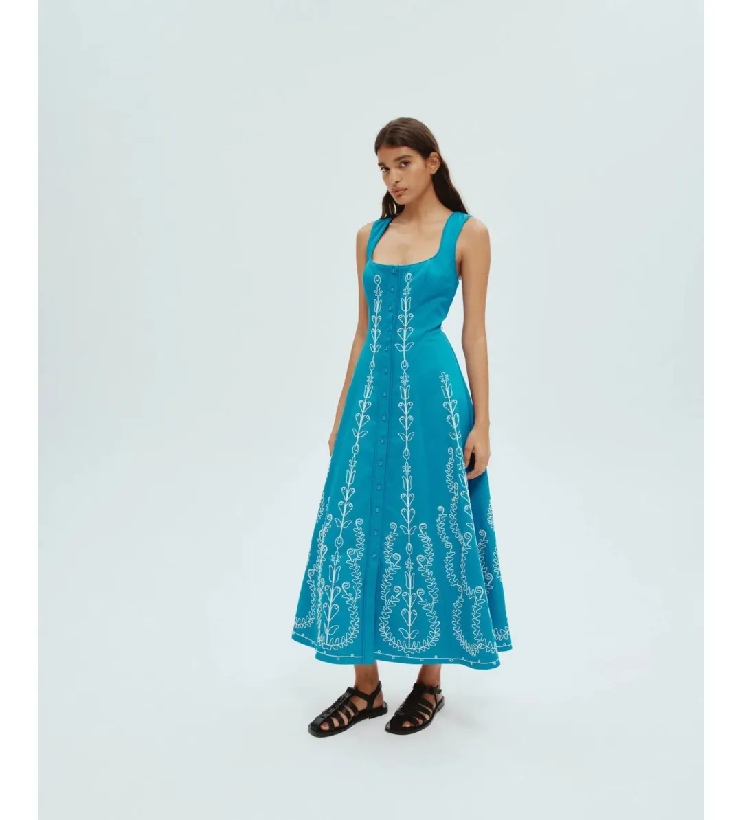 Alemais Donovan Corded Midi Dress Blue Print Size AU 16 for rent on The Volte - main image