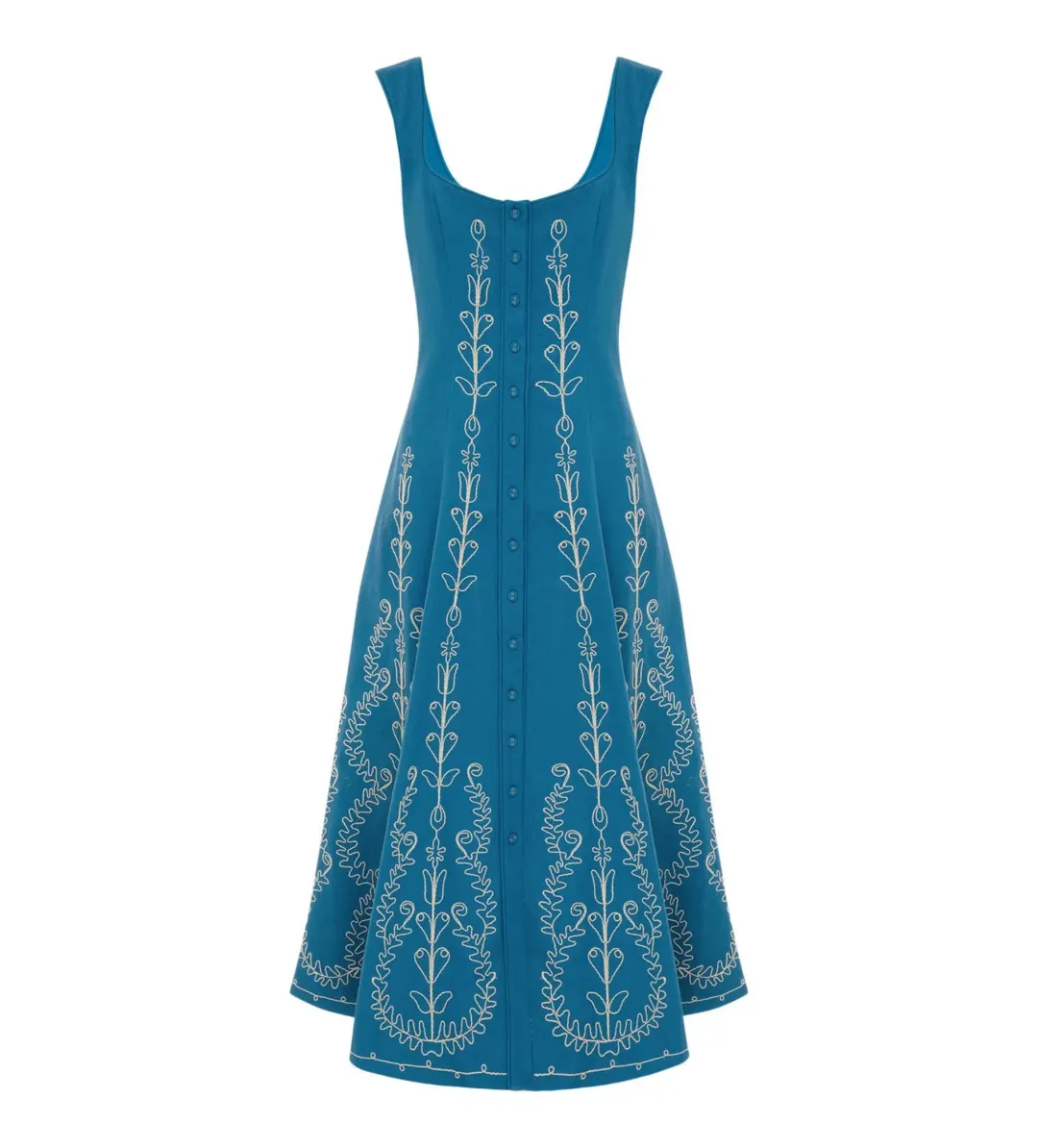 Alemais Donovan Corded Midi Dress Blue Print Size AU 16 for rent on The Volte - main image