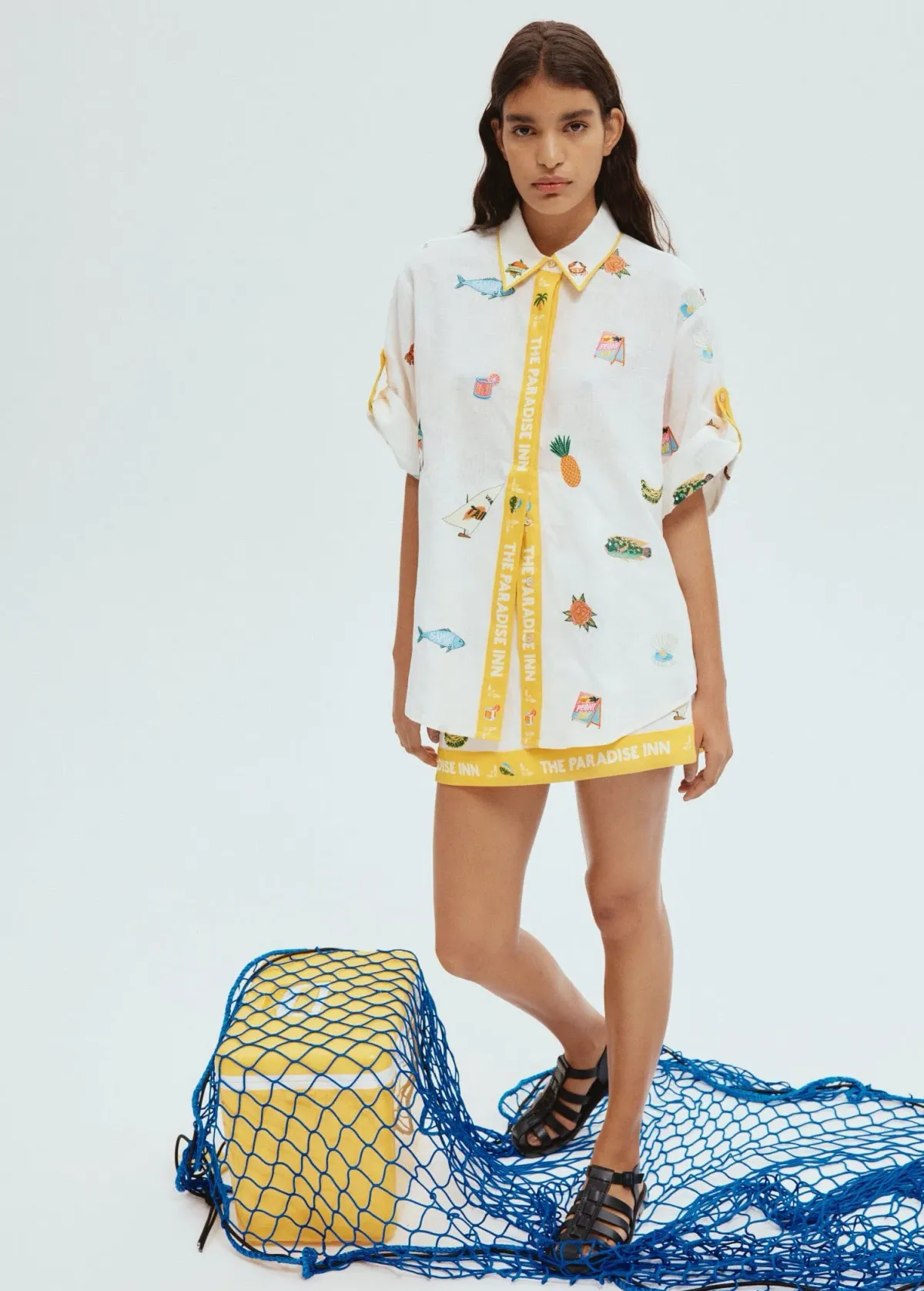 Alemais Blue Marlin Embroidered Shirt and Skirt Set Cream Multi Size 16 - Image 4