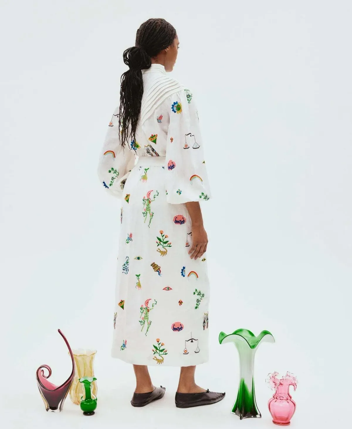 Alemais Atticus Embroidered Shirt and Skirt Set Cream Multi Size 12 - Image 3