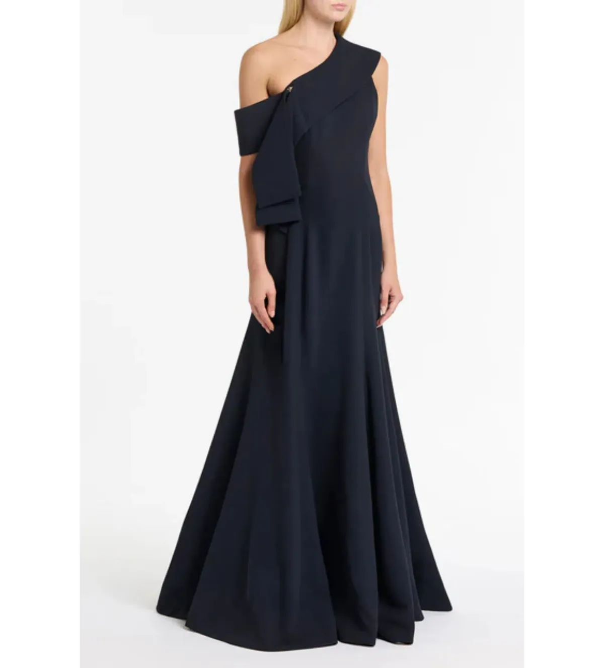 Carla Zampatti Ink Crepe Fascia Asymmetrical Gown Navy Size 12 - Image 2