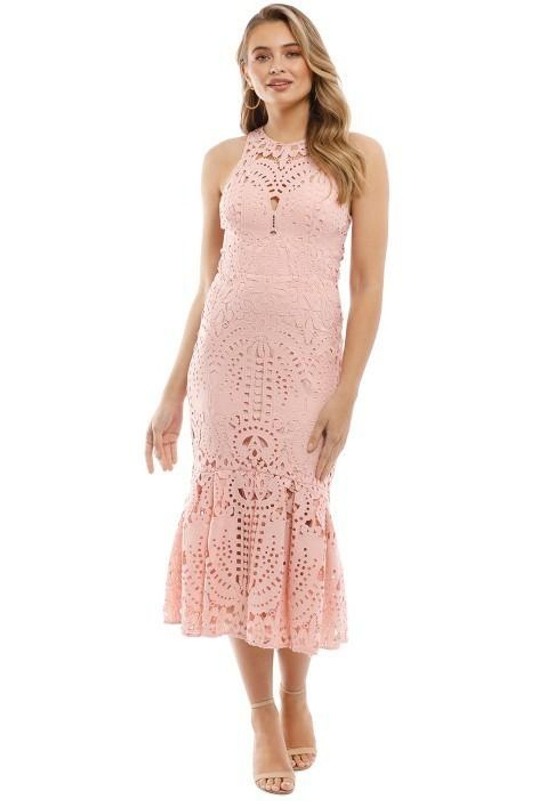 Lover Harmony Cut Out Midi Dress - Pink Lace Size 6 for rent on The Volte - main image