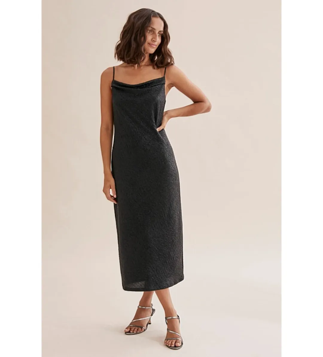 Country Road Metallic Slip Midi Dress Black Size 8/XS for rent on The Volte - main image