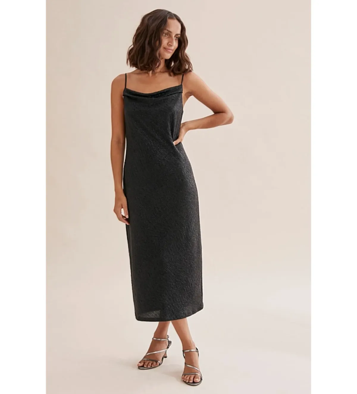 Country Road Metallic Slip Midi Dress Black Size 8/XS - Image 1