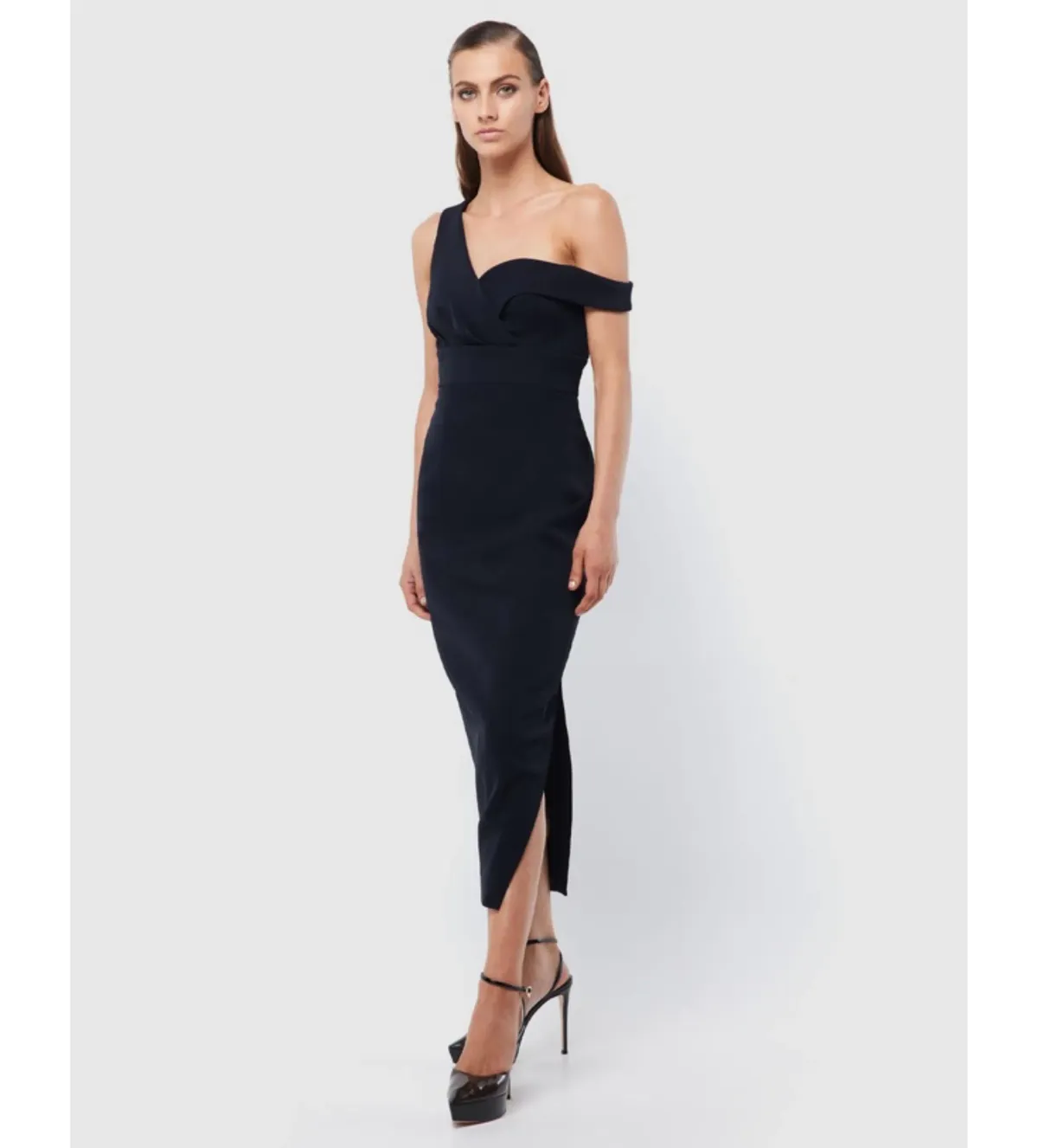 Mossman Virtuous One-Shoulder Midi Dress Navy Size 6 - Image 2