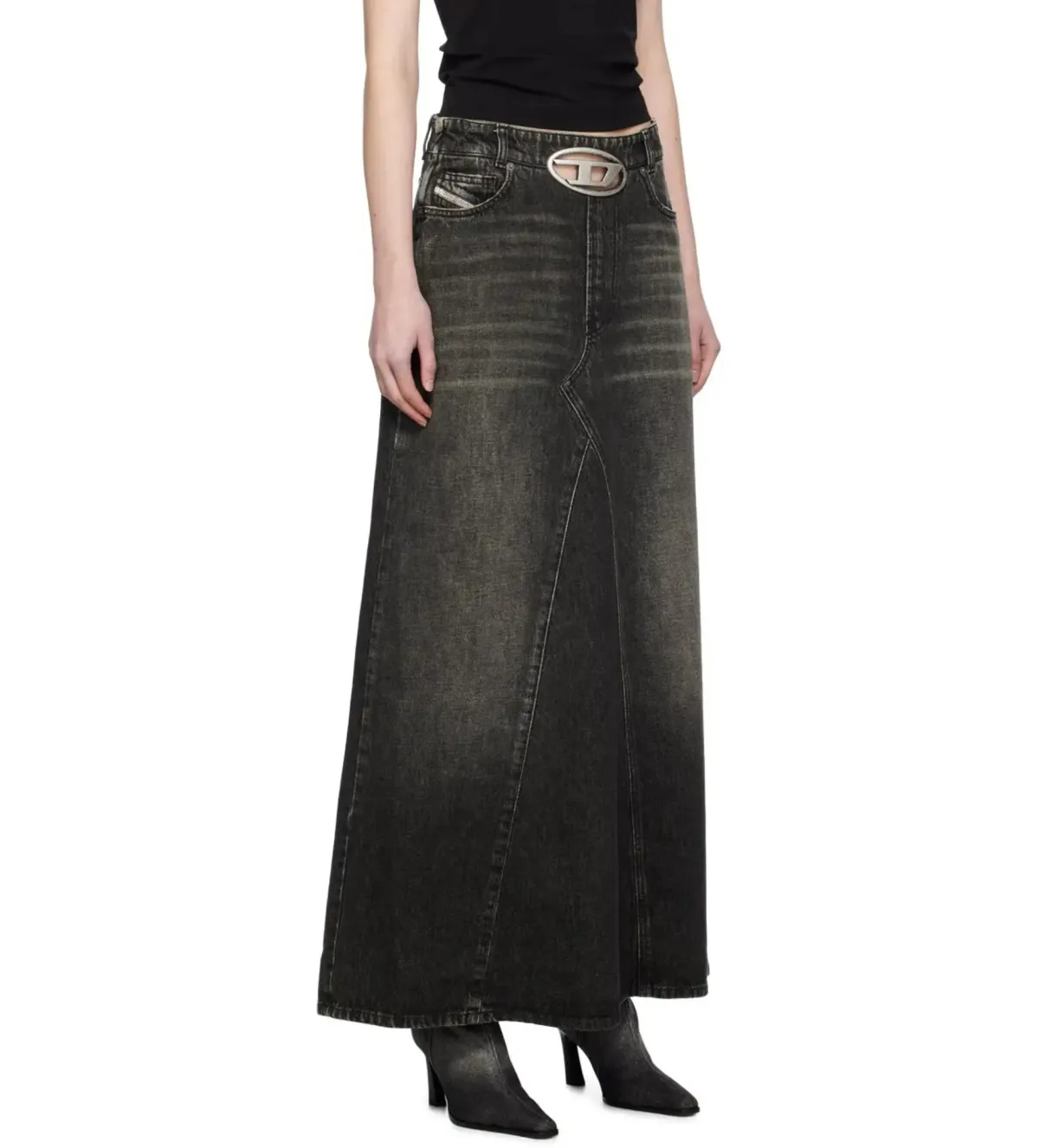Diesel De-Pago-S3 Denim Maxi Skirt 2 Black Size 10 - Image 2