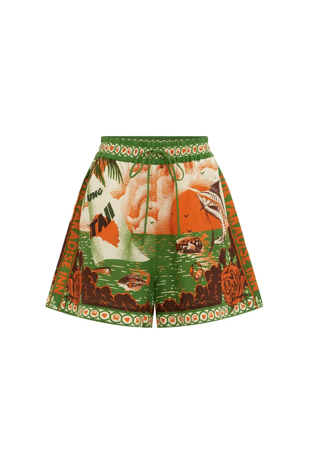 Alemais Bungalow Oversized Linen Shirt and Short Set Multi Print Size 16 for rent on The Volte - main image