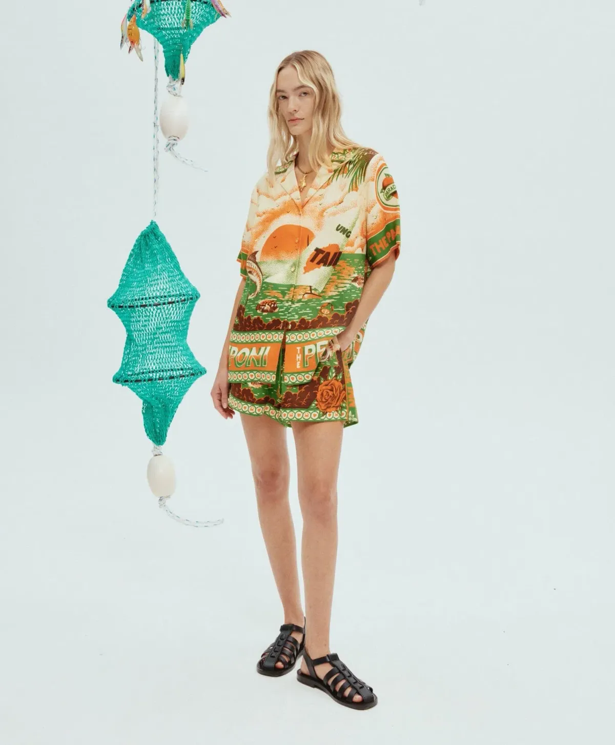 Alemais Bungalow Oversized Linen Shirt and Short Set Multi Print Size 16 - Image 6