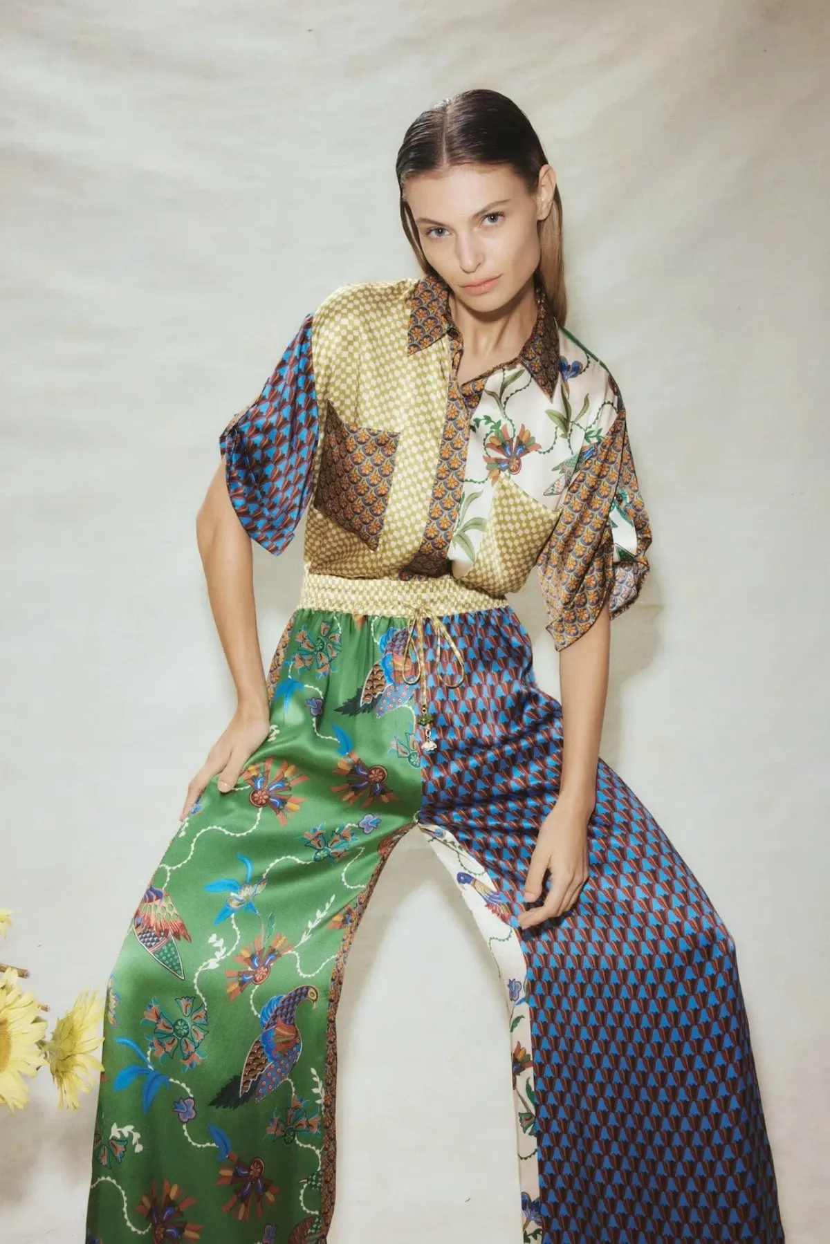 Alemais Birdie Spliced Silk Shirt and Pants Set Multi Print Size 14 - Image 5