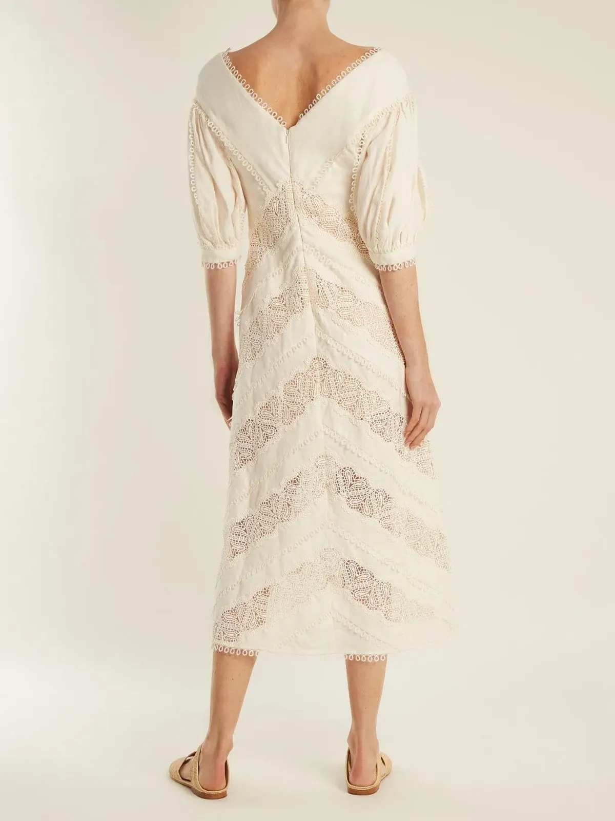 Zimmermann Painted Heart Chevron Midi Dress in White Size 2 / AU 12 - Image 1