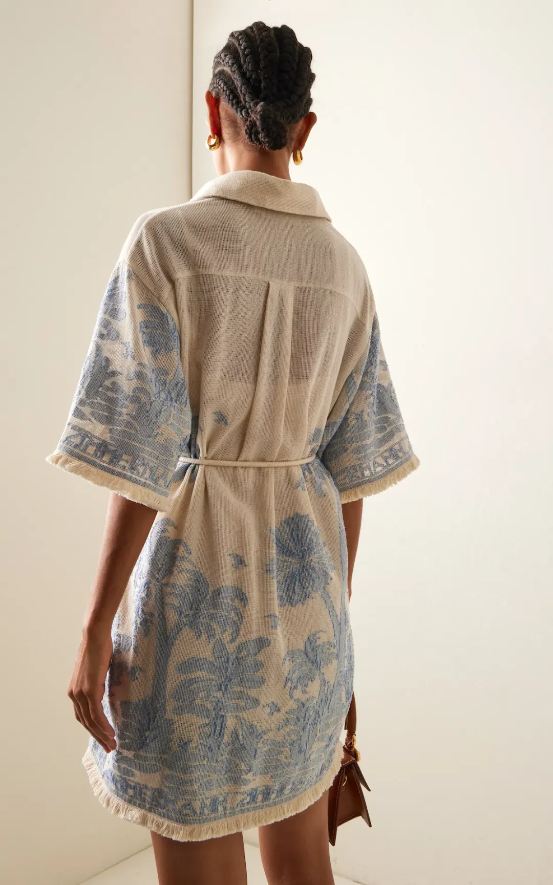 Zimmermann Ottie Palm Mini Shirt Dress Cream/Blue Size 0 / AU 8  for rent on The Volte - main image