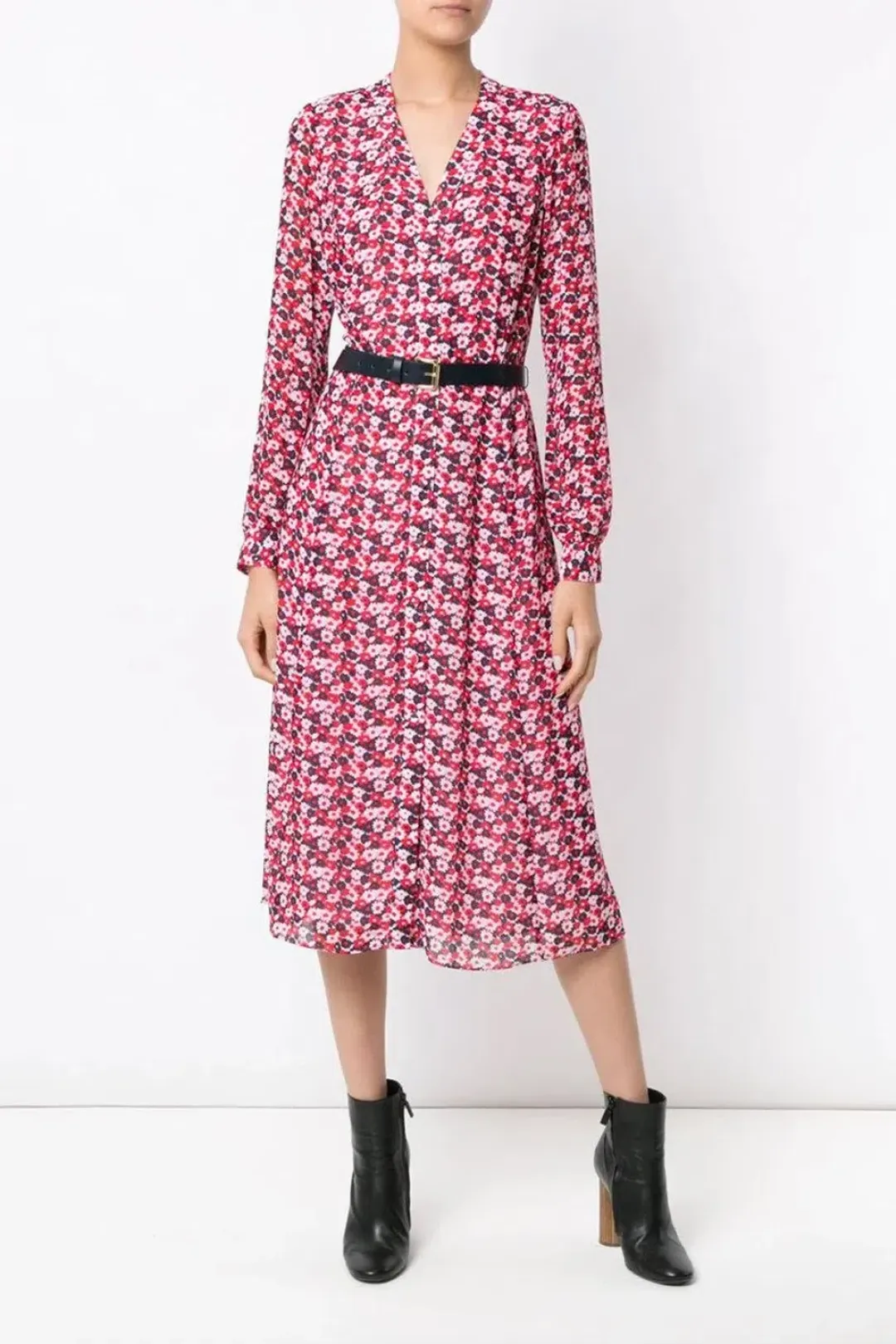Michael Kors Red Floral Print Midi Shirt Dress AU 4  for rent on The Volte - main image