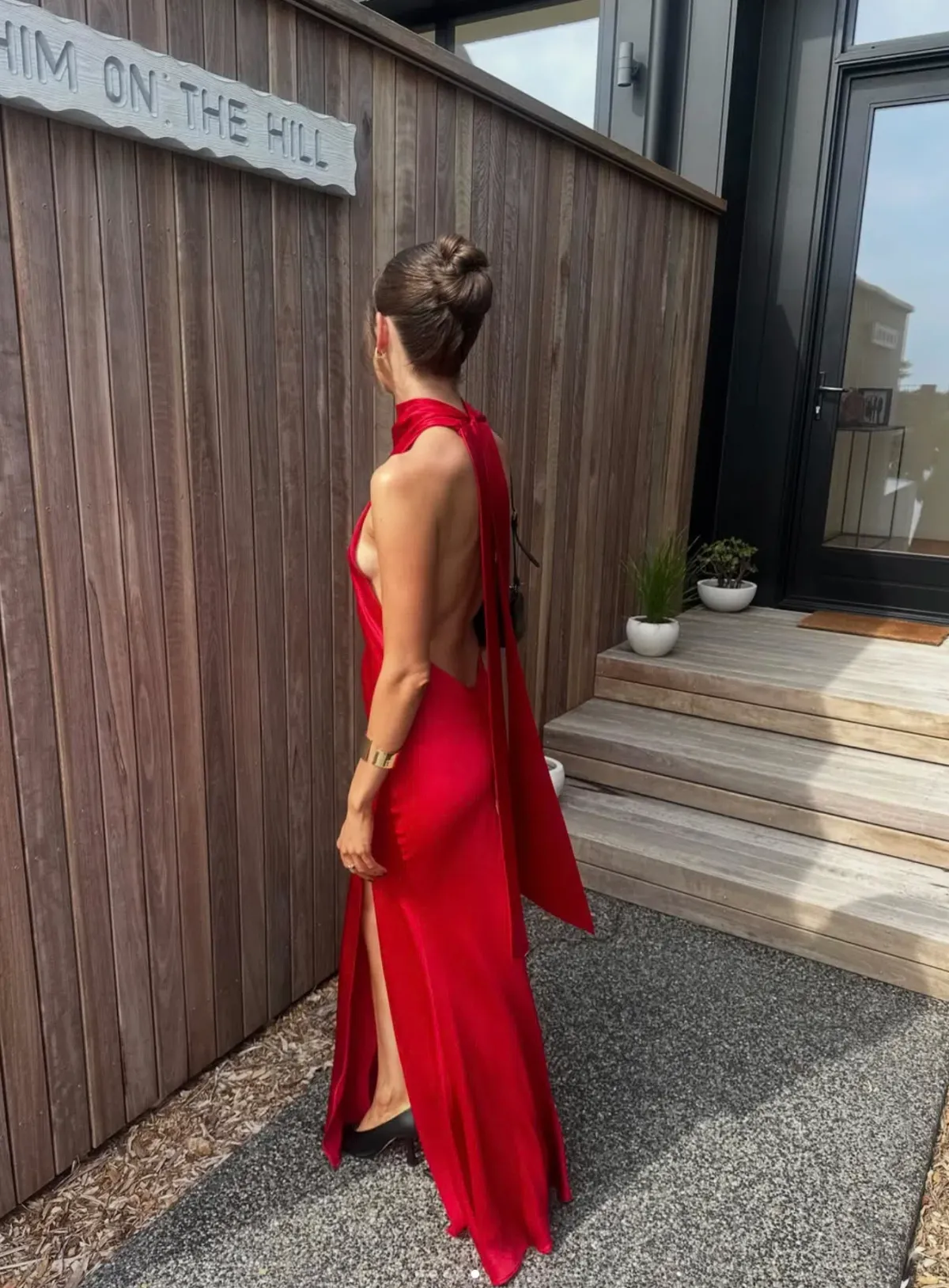 Sau Lee Penelope Backless Satin Gown Red Size 6 - Image 5