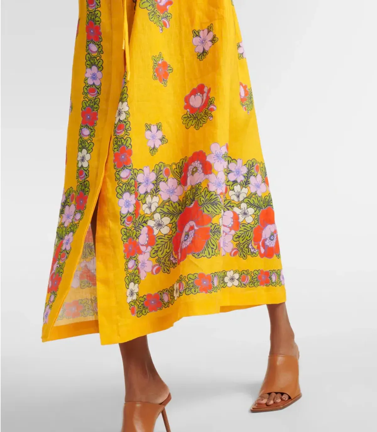 Alemais Belted Floral Linen Shirt Dress Yellow Size 12 - Image 4