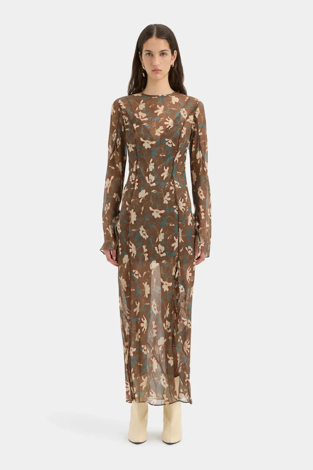 Sir Avellino Cascade Dress in Chocolate Fiore AU12 for rent on The Volte - main image