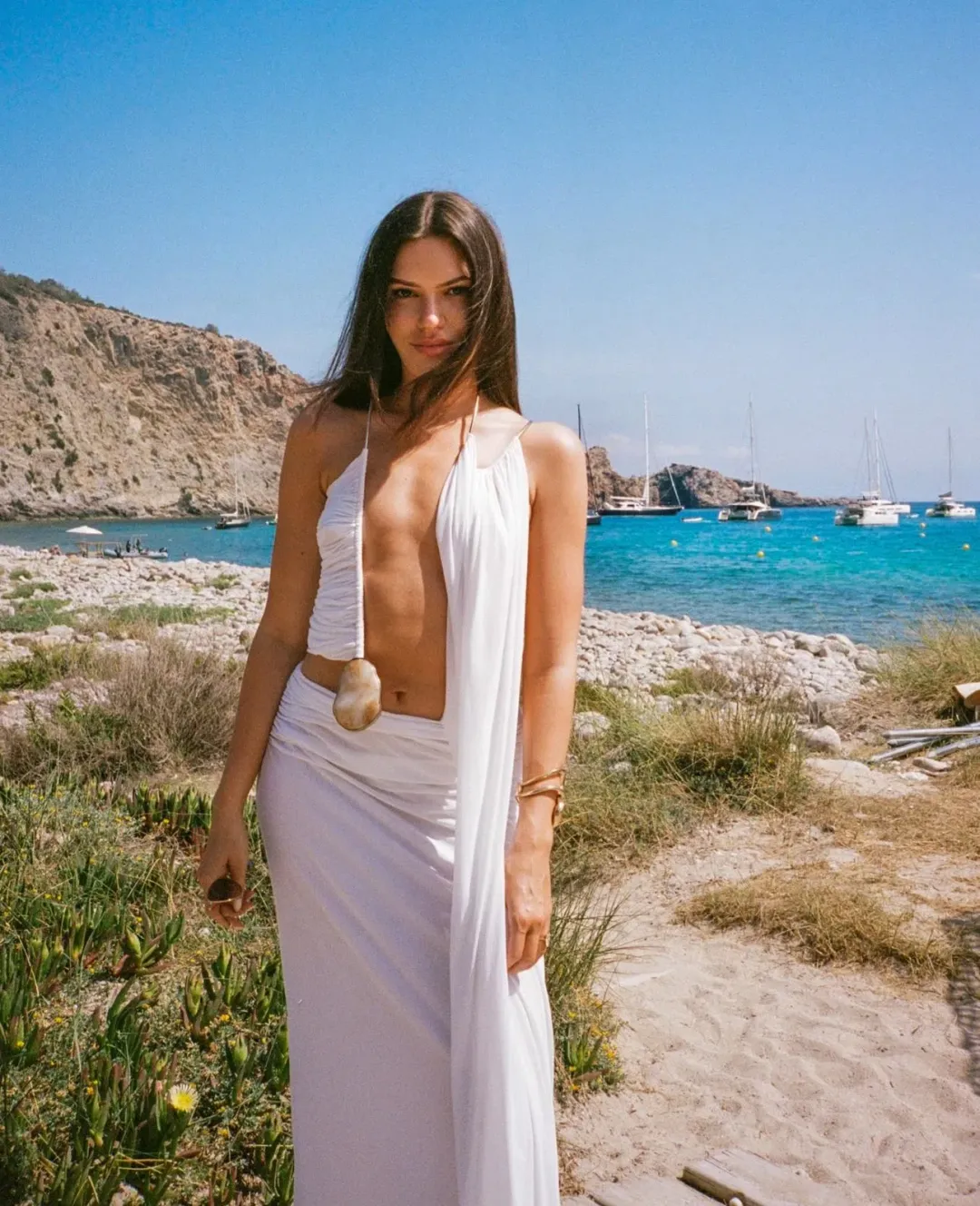 Christopher Esber Elliptic Stone Drape Maxi Dress White Size 6 for rent on The Volte - main image