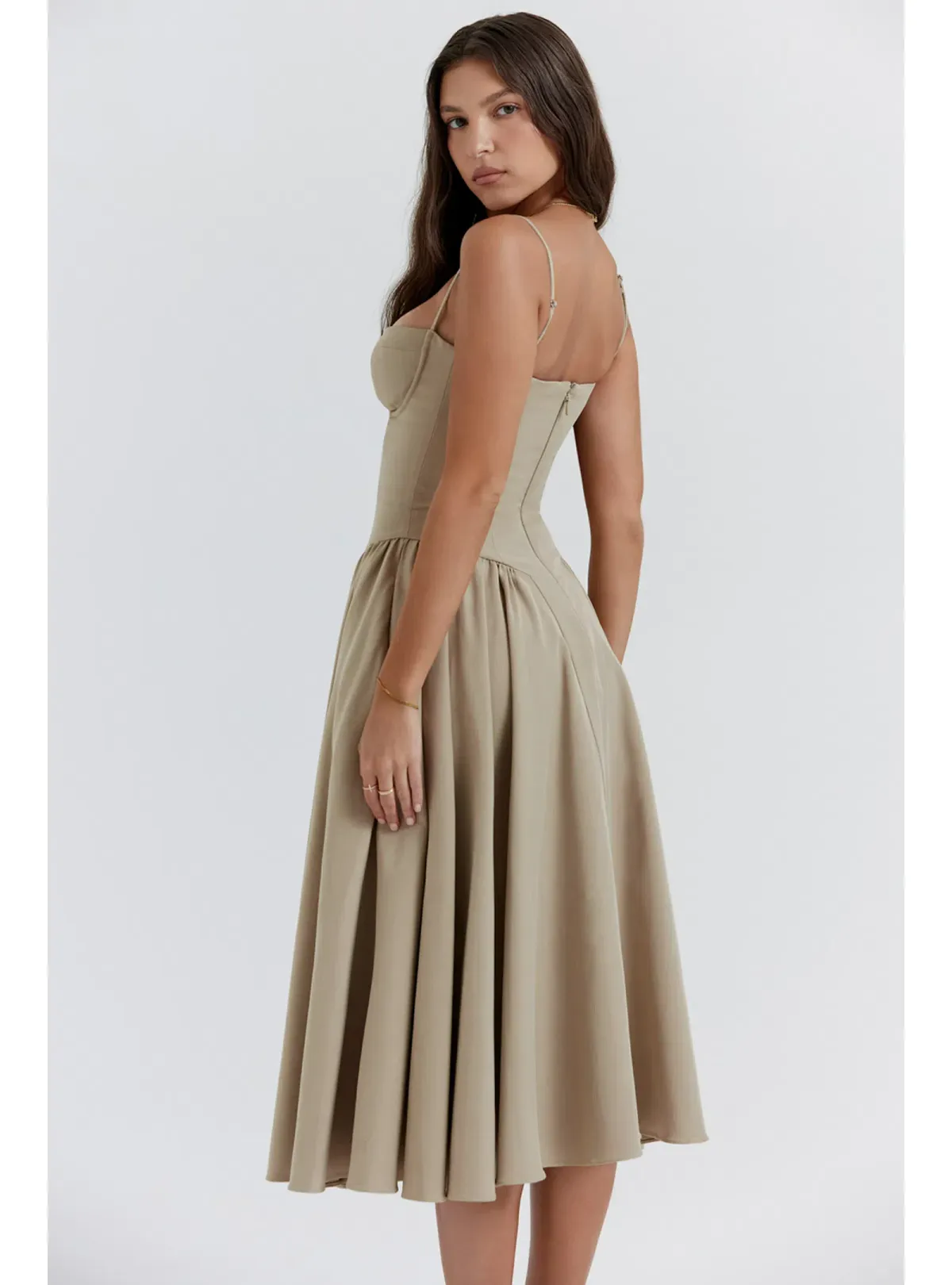 House of CB Samaria Corset Midi Dress Taupe Size 6 - Image 3