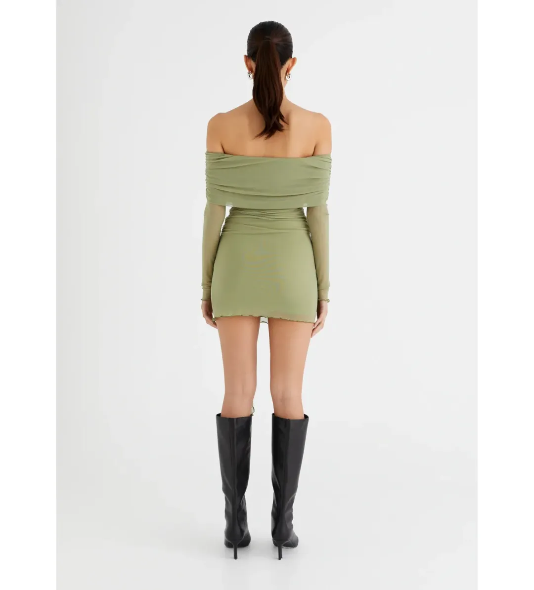 BENNI Yasmin Off Shoulder Mini Dress in Pistachio Size XS/AU 6 for rent on The Volte - main image