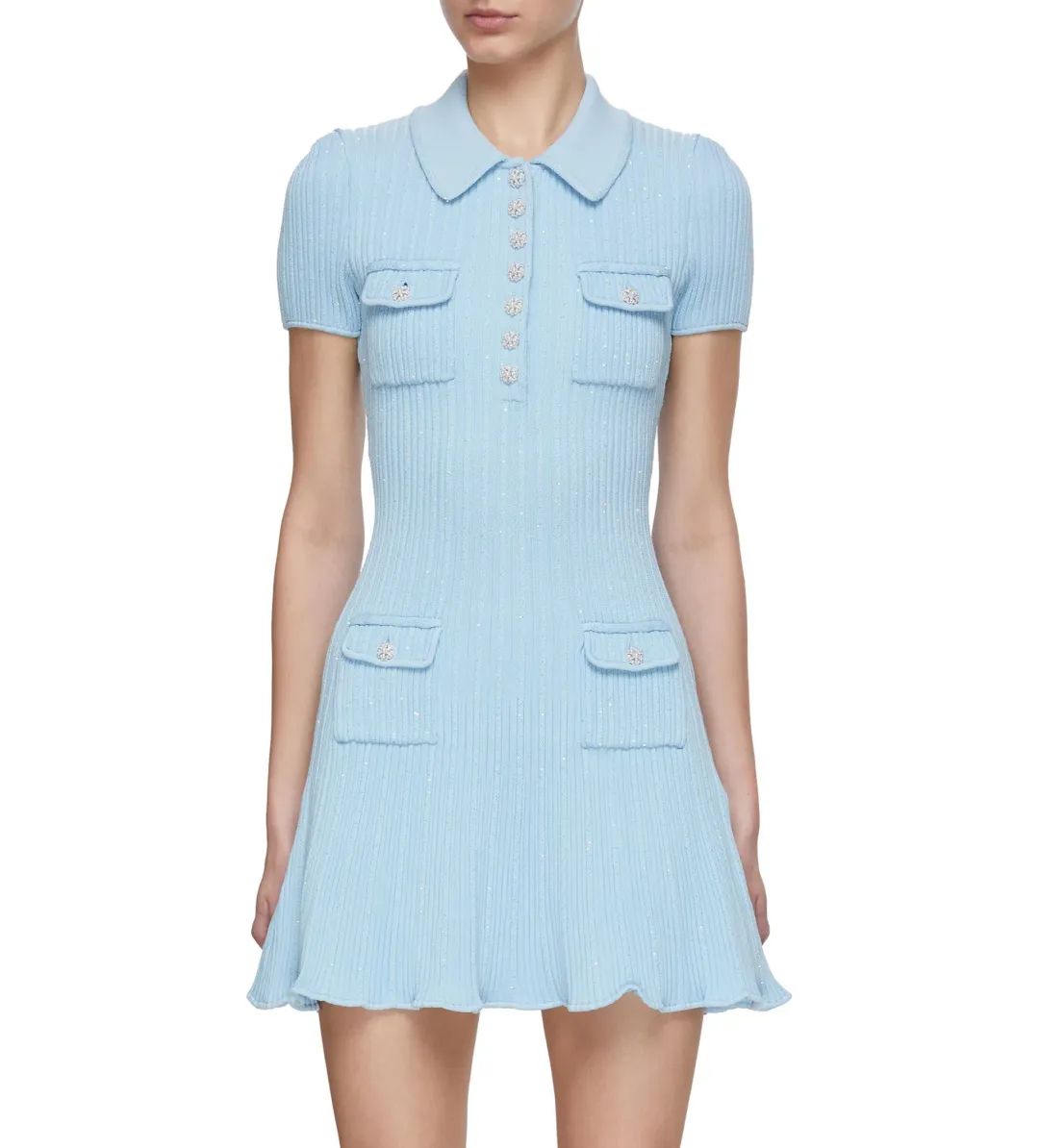 Self Portrait Blue Sequin Knit Mini Dress Size M/AU 8 for rent on The Volte - main image