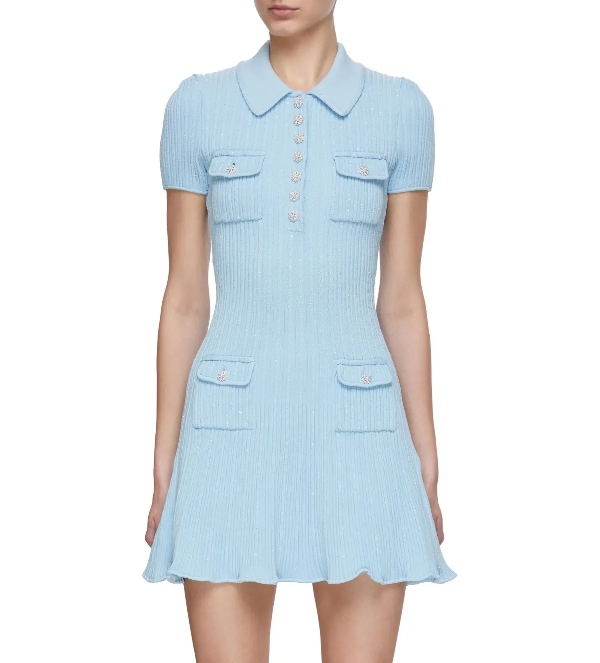 Self Portrait Blue Sequin Knit Mini Dress Size M/AU 8 - Image 2