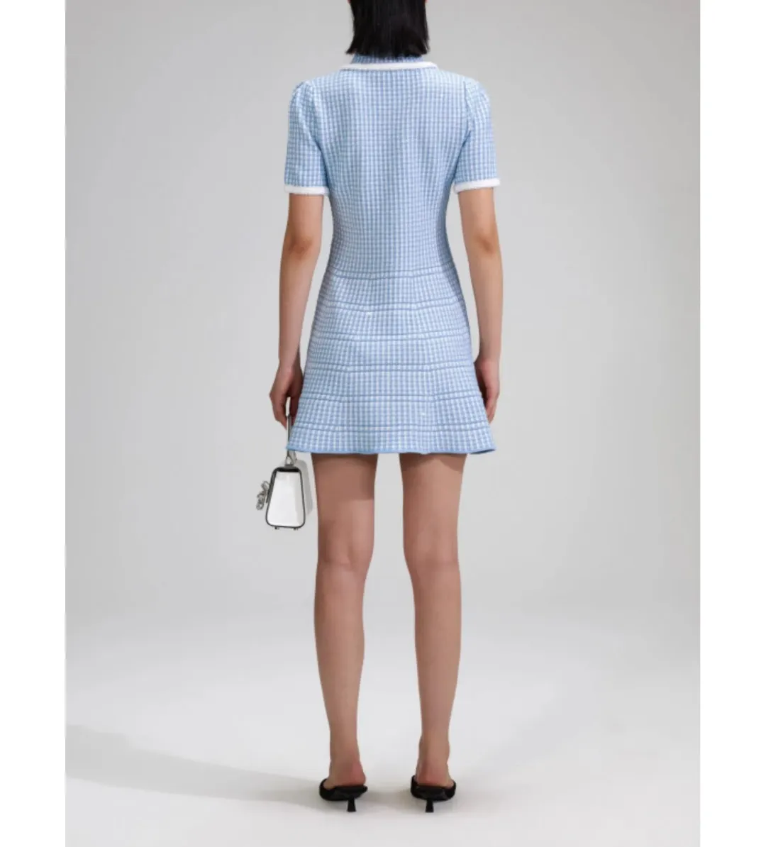 Self Portrait Blue Lurex Knitted Mini Dress Size M/AU 8 for rent on The Volte - main image