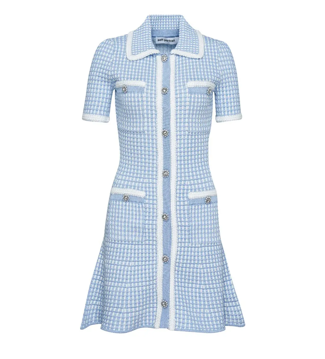 Self Portrait Blue Lurex Knitted Mini Dress Size M/AU 8 for rent on The Volte - main image