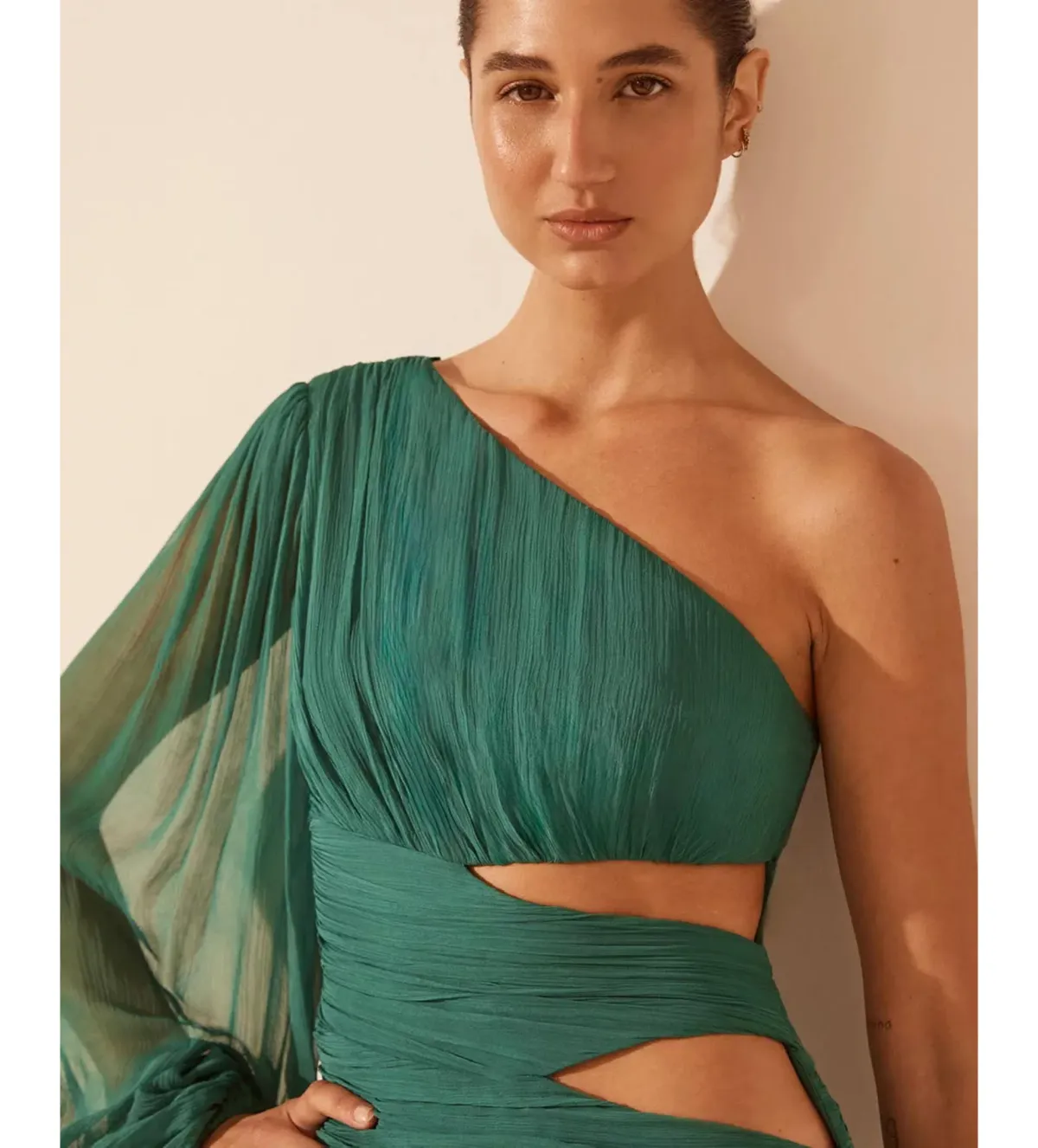 Shona Joy Margot One Shoulder Cut Out Mini Dress in Evergreen Size AU 10 - Image 5