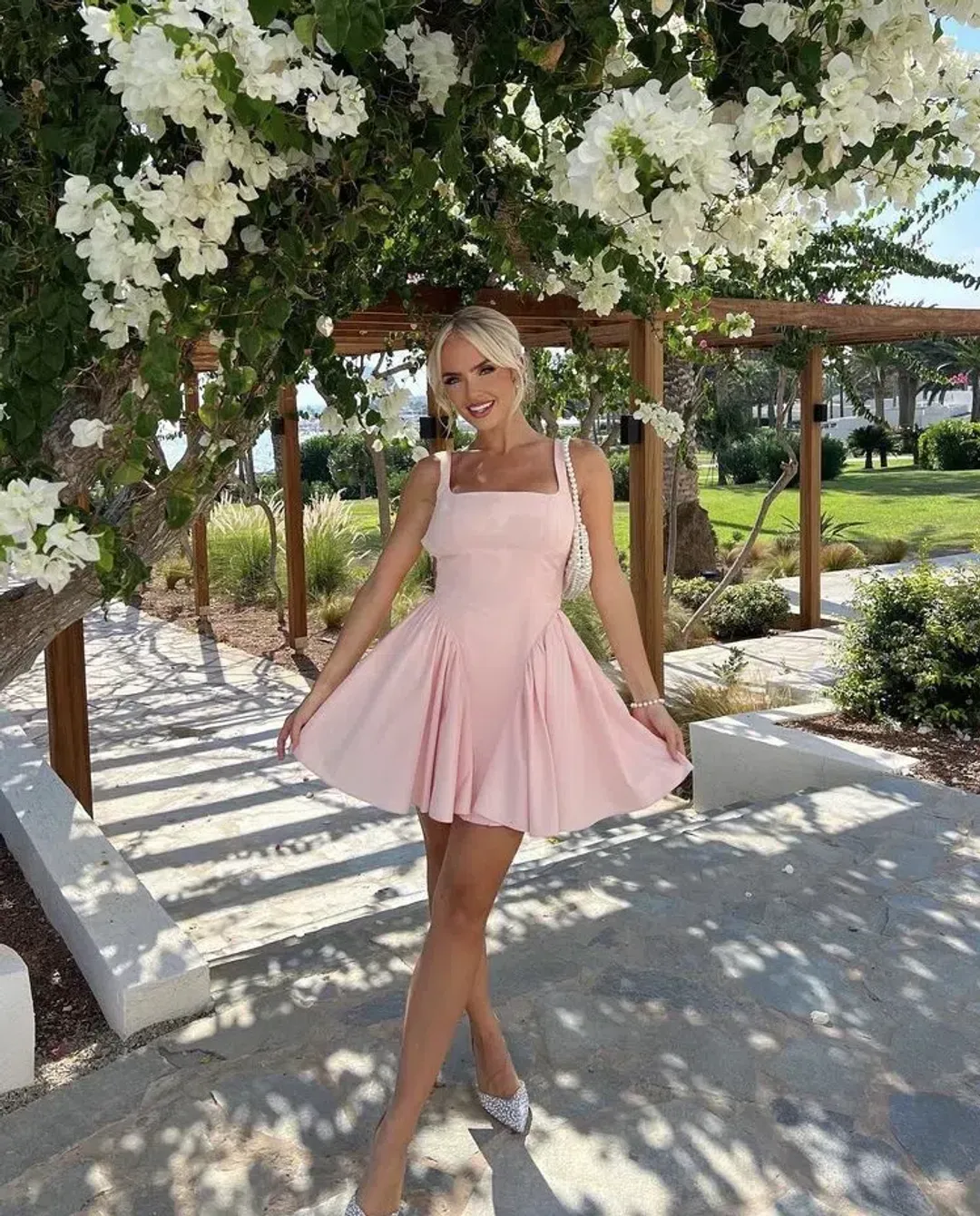 House of CB Florianne Bow Mini Dress Pink Size 6 for rent on The Volte - main image
