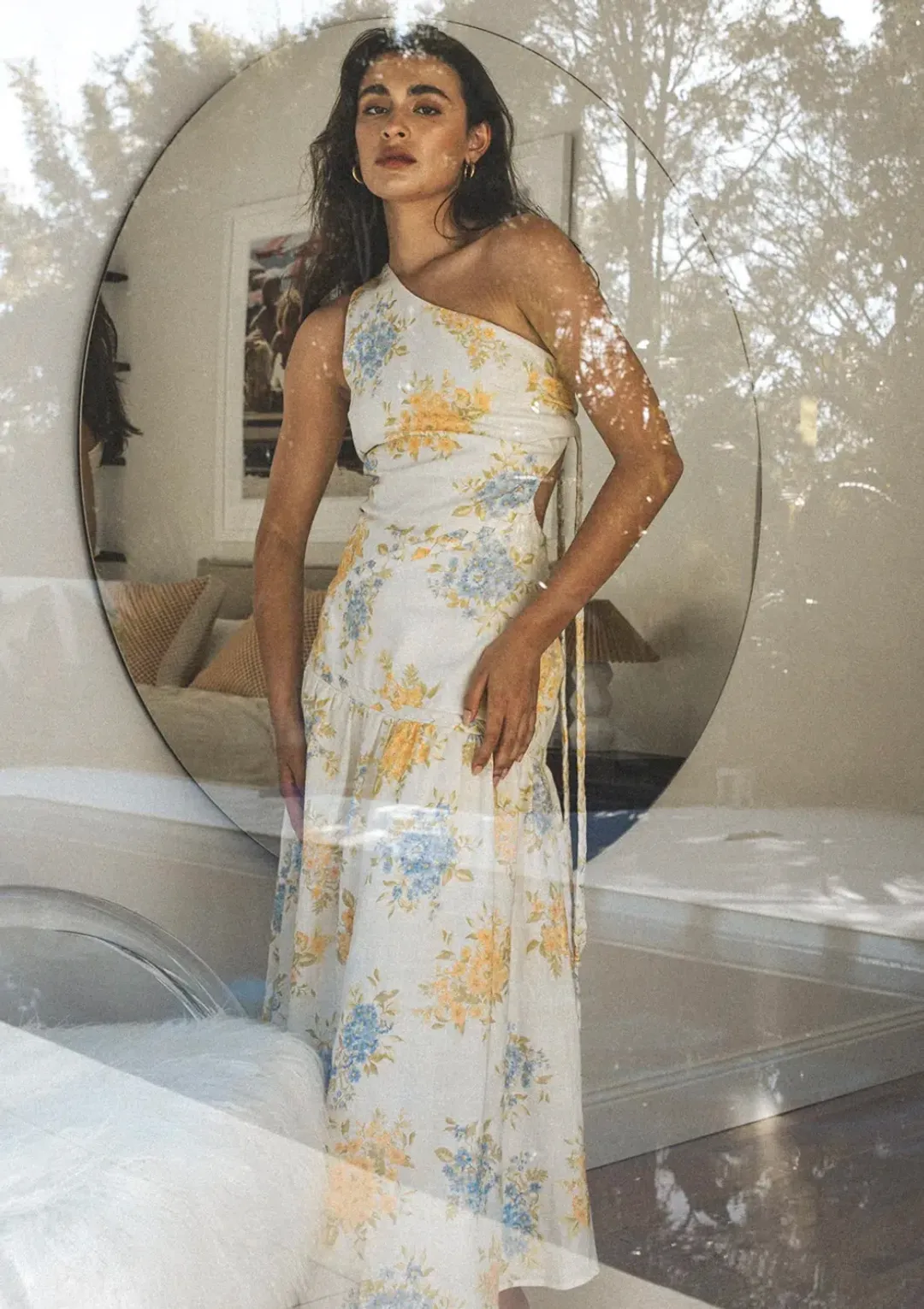 Ravello One Shoulder Dress, Winona, Cream Floral Size S 8 for rent on The Volte - main image