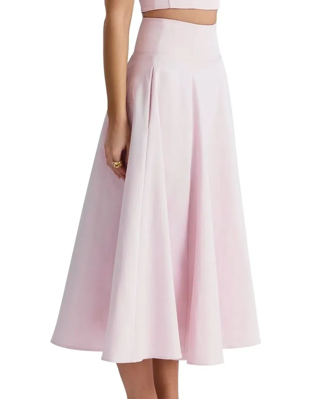 House of CB Pabla Cropped Bralette Top & Rita A-Line Midi Skirt Set Ballerina Pink Size XS / AU 6 for rent on The Volte - main image