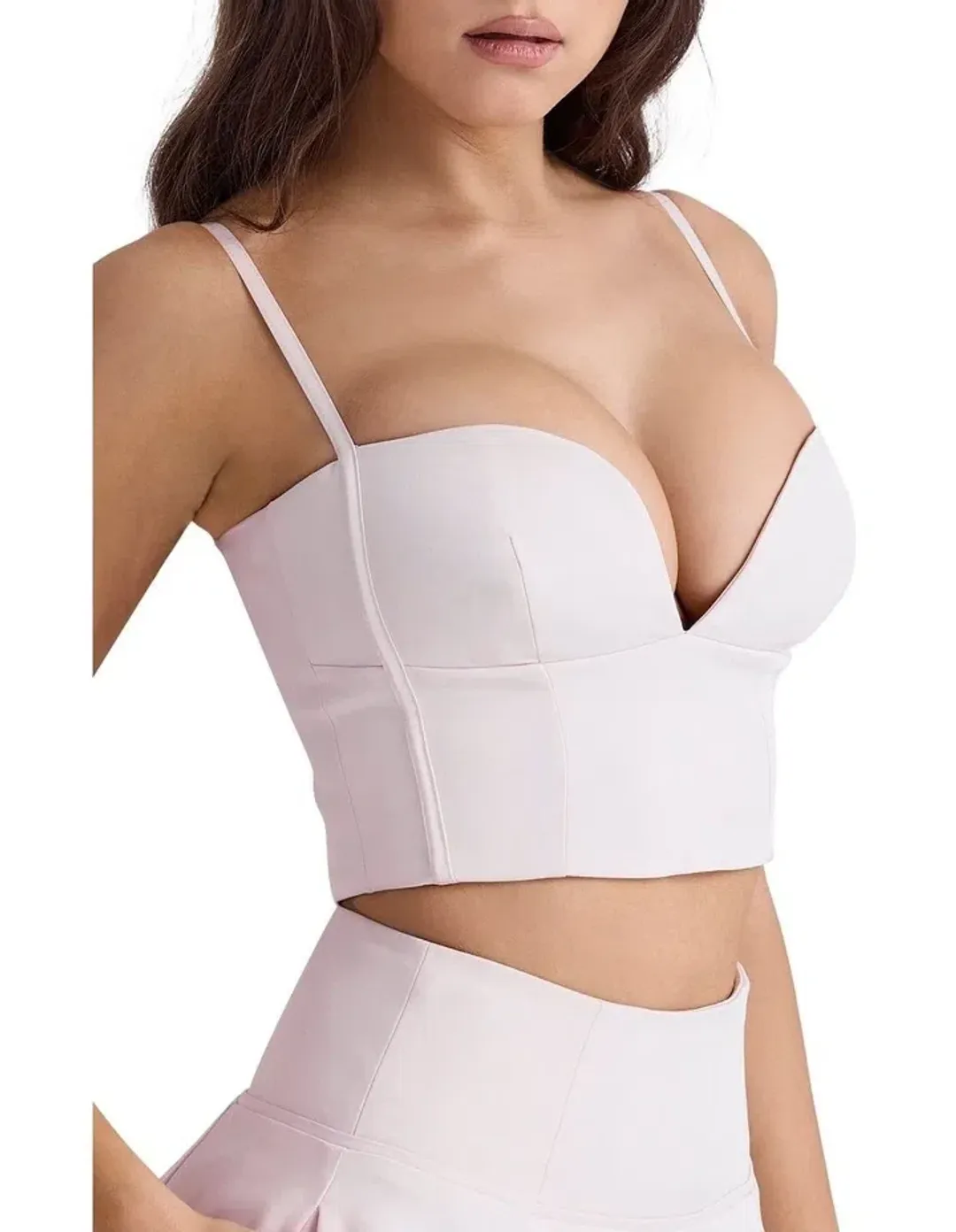 House of CB Pabla Cropped Bralette Top & Rita A-Line Midi Skirt Set Ballerina Pink Size XS / AU 6 for rent on The Volte - main image