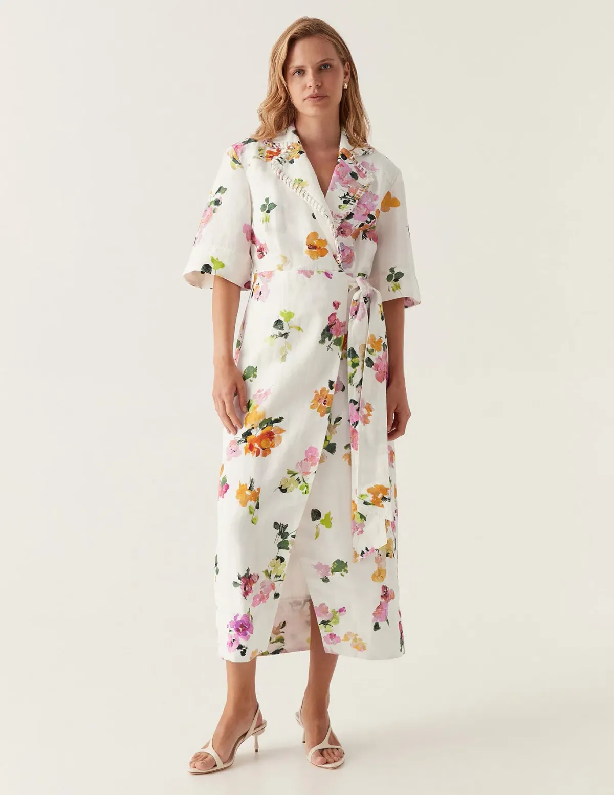 Aje Tabitha Wrap Front Midi Dress Scattered Floral Size 12 - Image 1