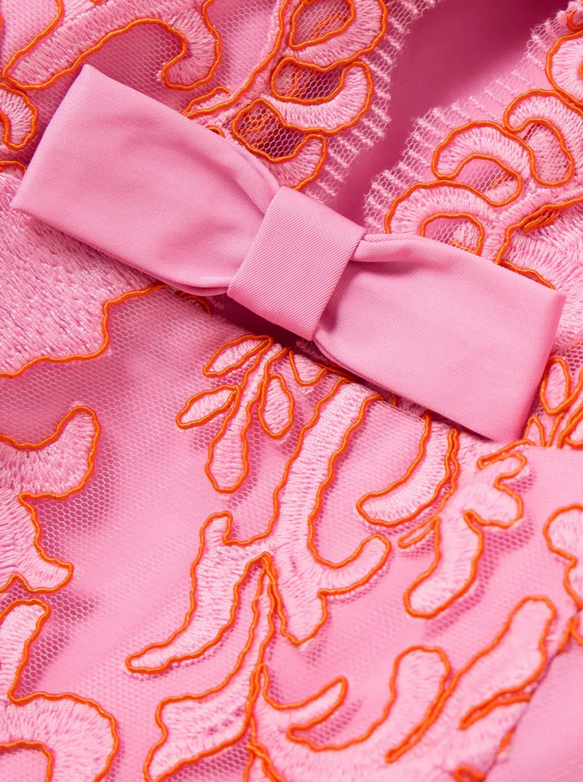 Rebecca Vallance Maribella Bow Detailed Embroidered Tulle Mini Dress Pink Size 10 - Image 3