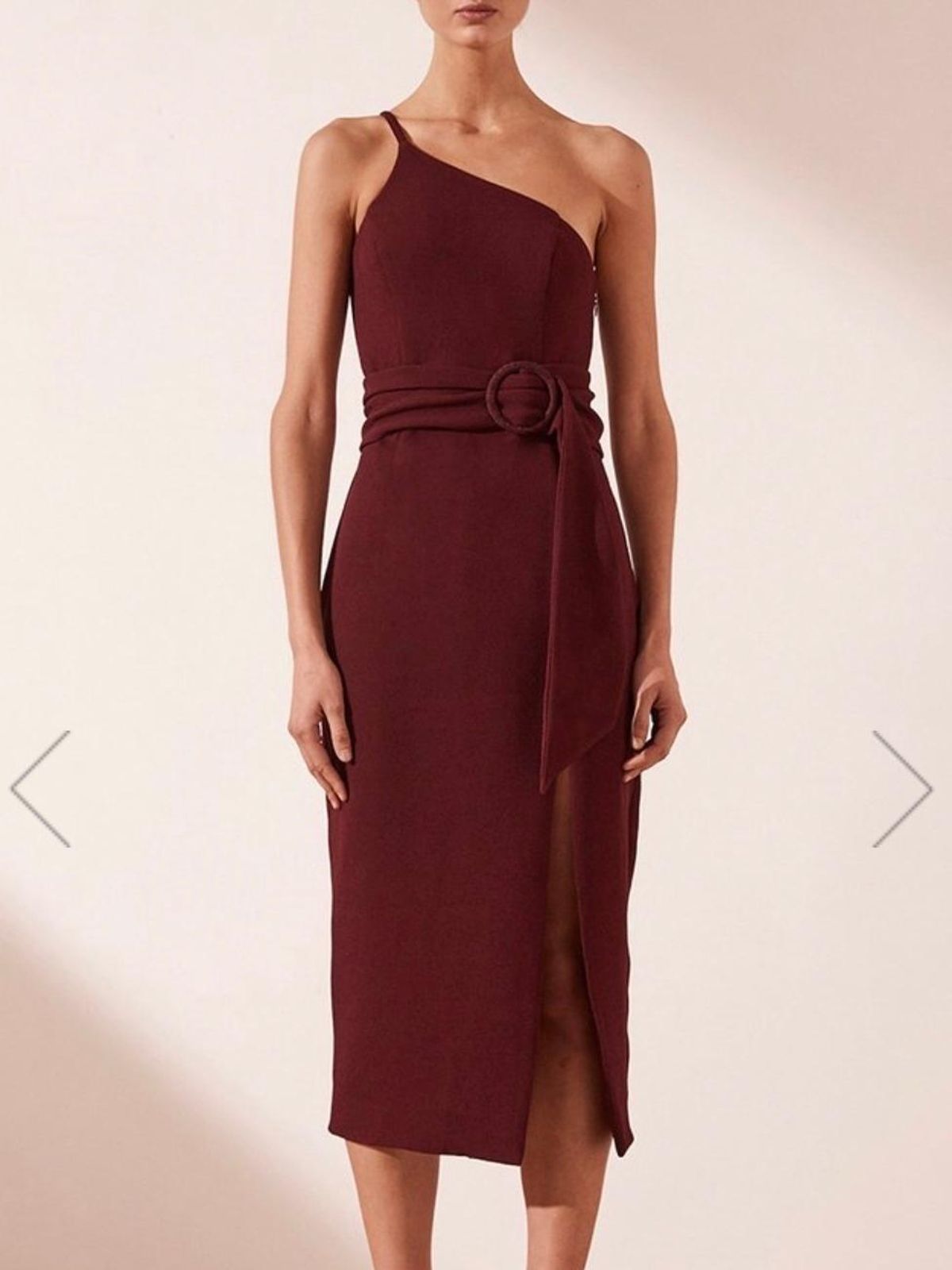 Shona Joy Andrea One-Shoulder Fitted Midi Dress Burgundy 6 - Image 1