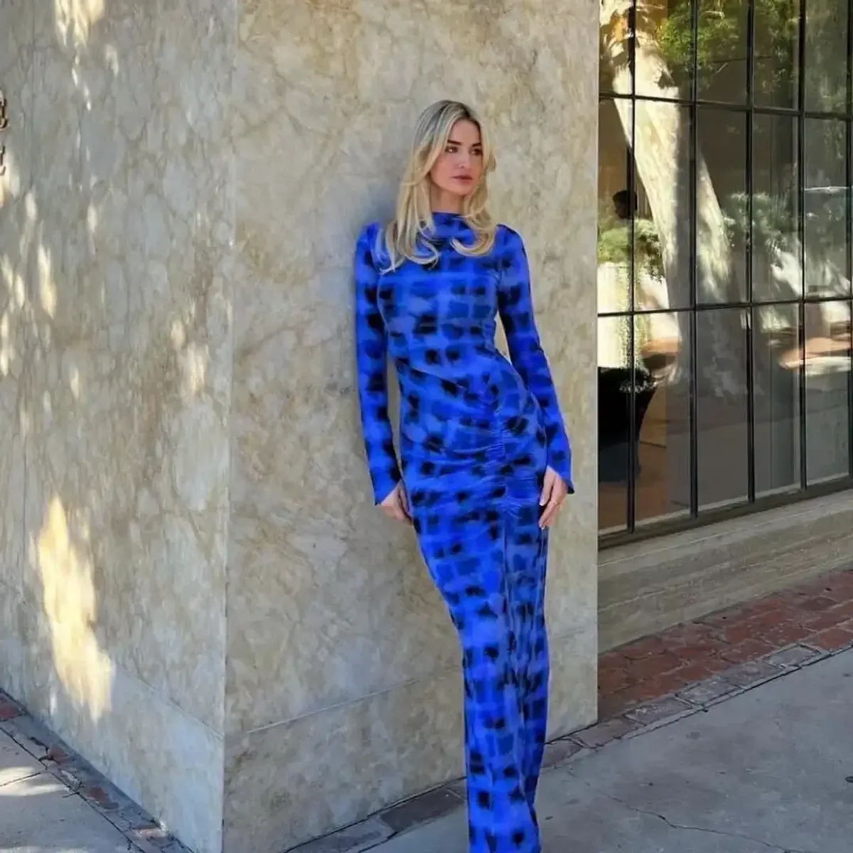 Suboo Shibori Long Sleeve Rouched Maxi Dress Blue Size M / AU 10 - Image 4