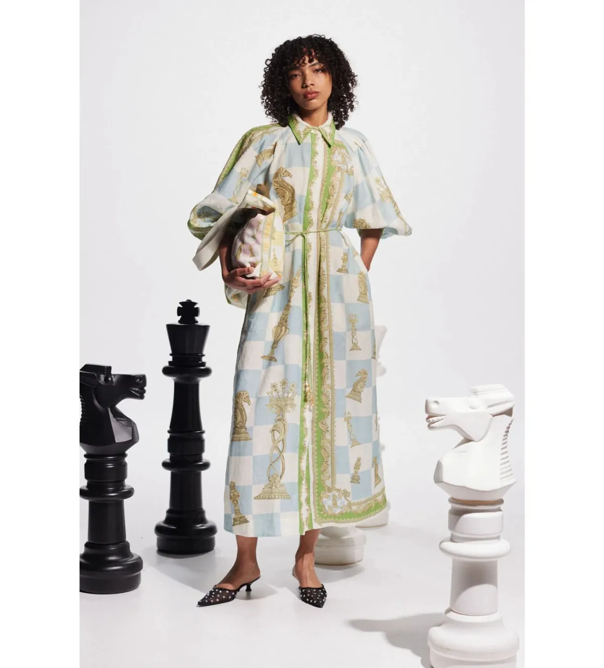 Alemais Checkmate Linen Midi Shirtdress Multi Print Size AU 16 - Image 1