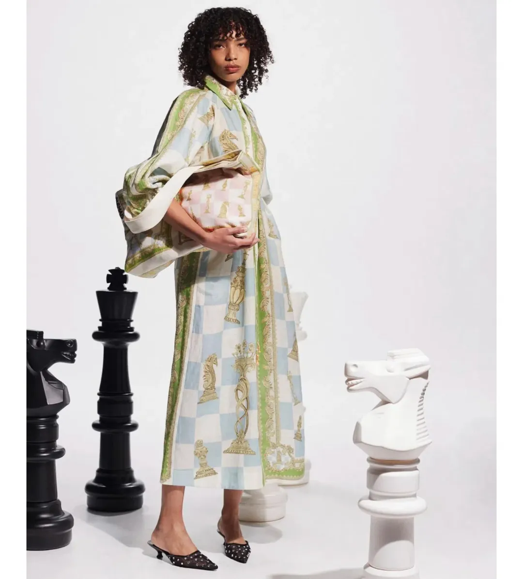 Alemais Checkmate Linen Midi Shirtdress Multi Print Size AU 16 for rent on The Volte - main image