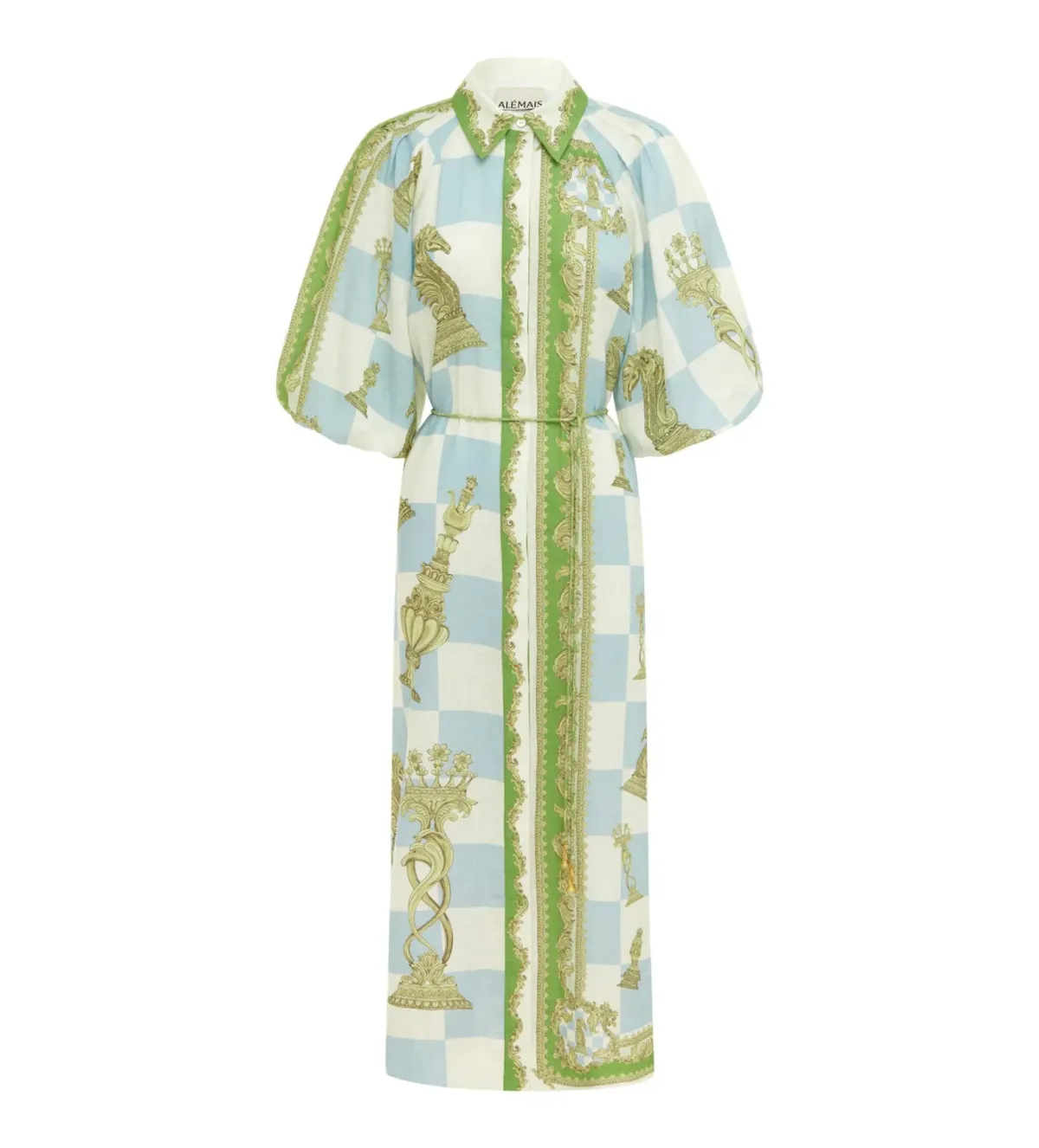 Alemais Checkmate Linen Midi Shirtdress Multi Print Size AU 16 - Image 6