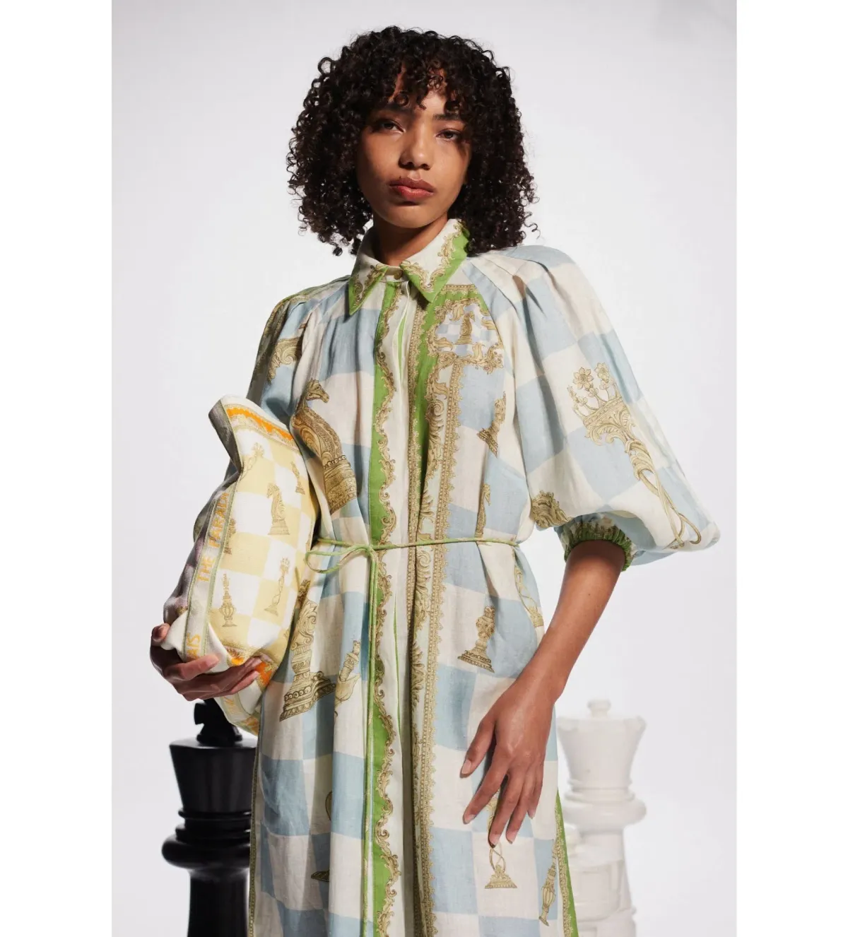 Alemais Checkmate Linen Midi Shirtdress Multi Print Size AU 16 - Image 2
