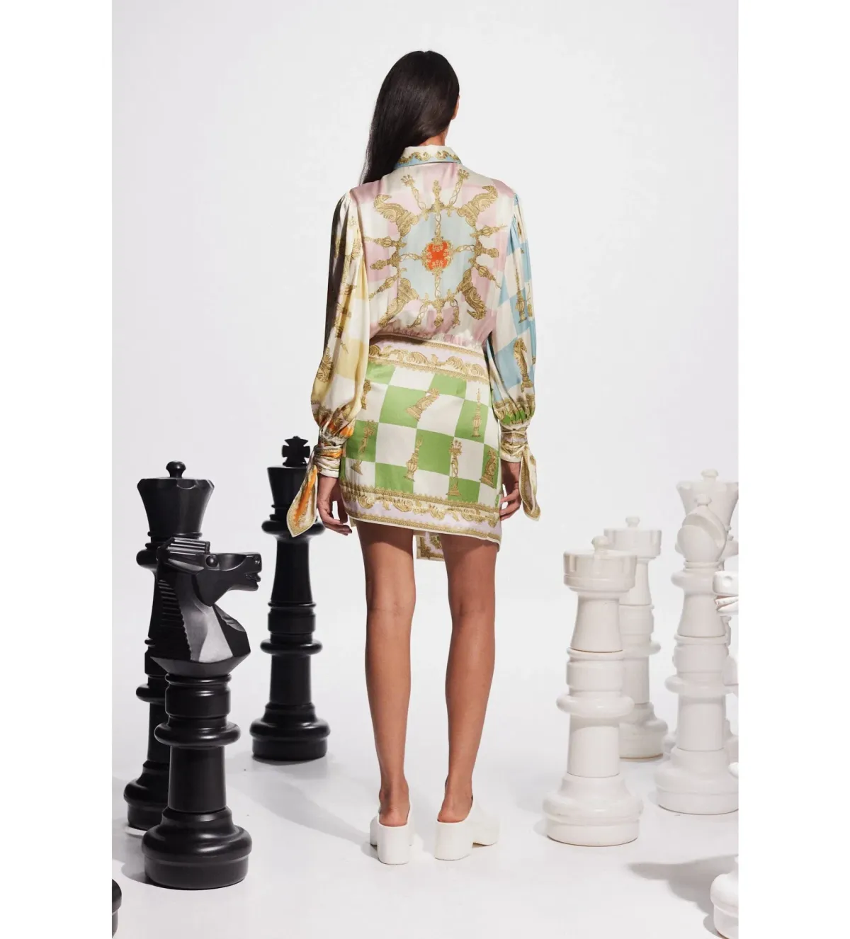 Alemais Checkmate Silk Mini Dress Multi Print Size AU 16 - Image 6