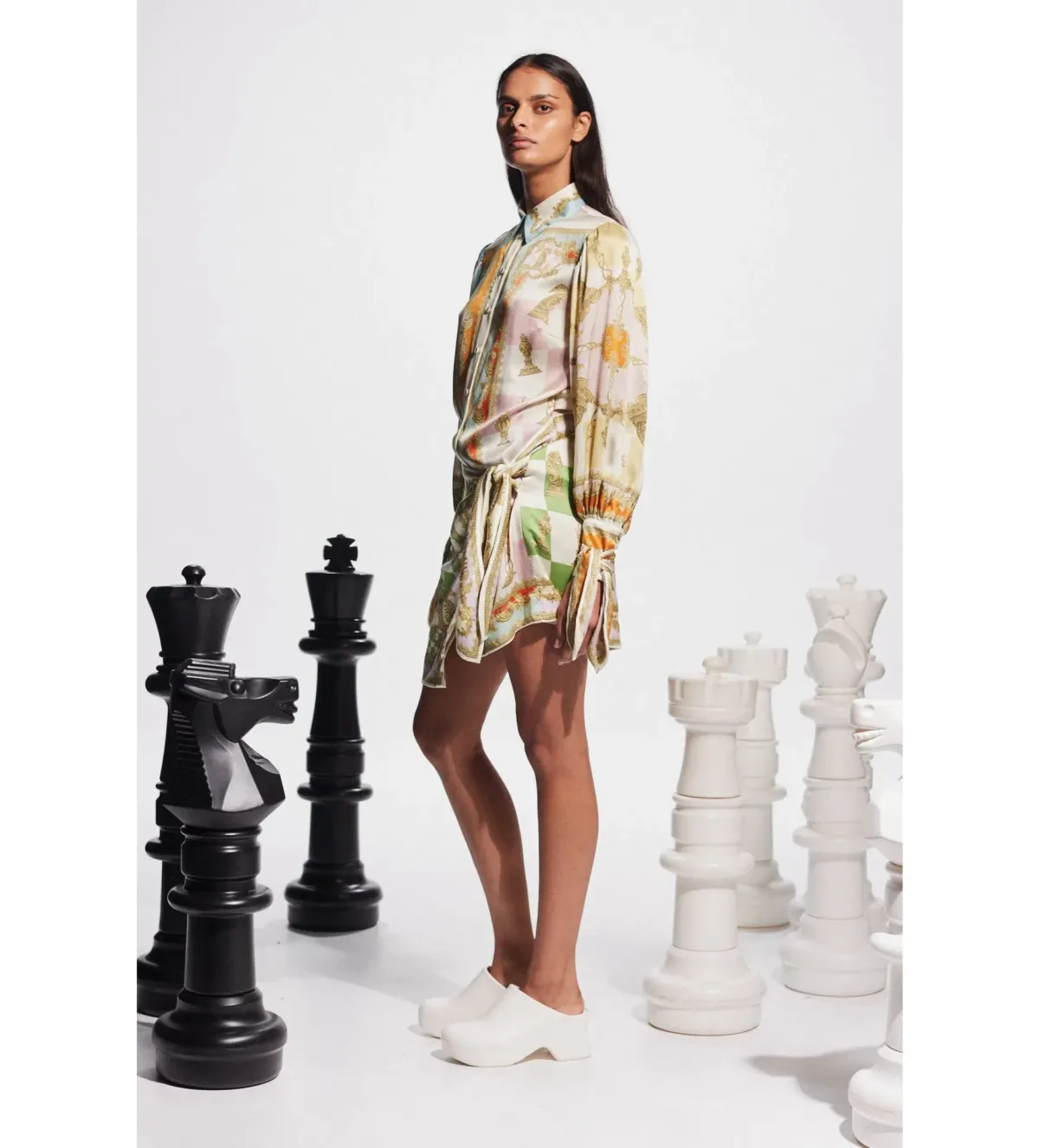 Alemais Checkmate Silk Mini Dress Multi Print Size AU 16 - Image 5