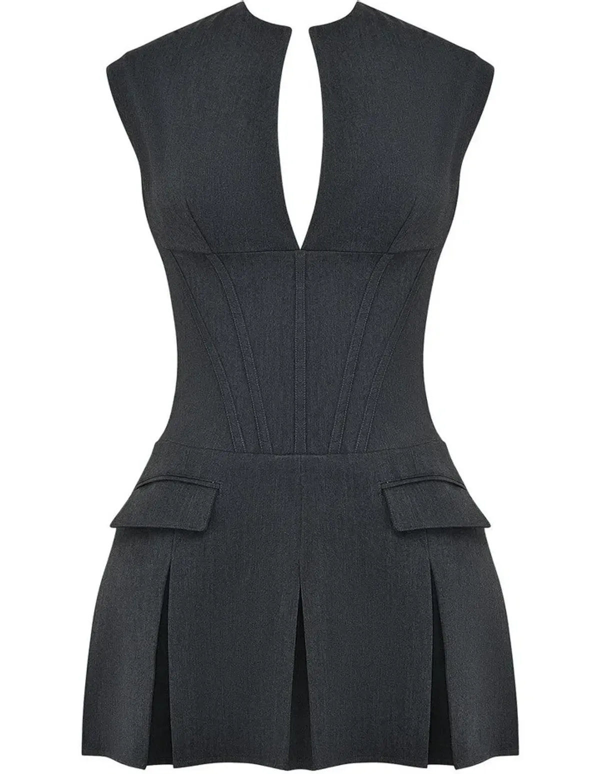 House of CB Eleanor Pleated Corset Mini Dress in Charcoal Size 6 - Image 5
