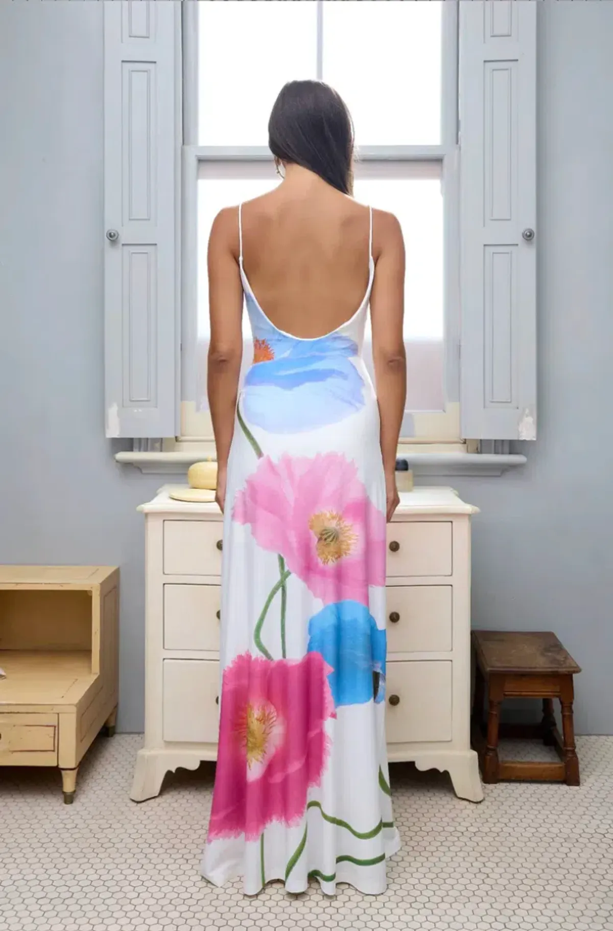With Harper Lu Low Back Maxi Dress - Azure Poppy - Image 2