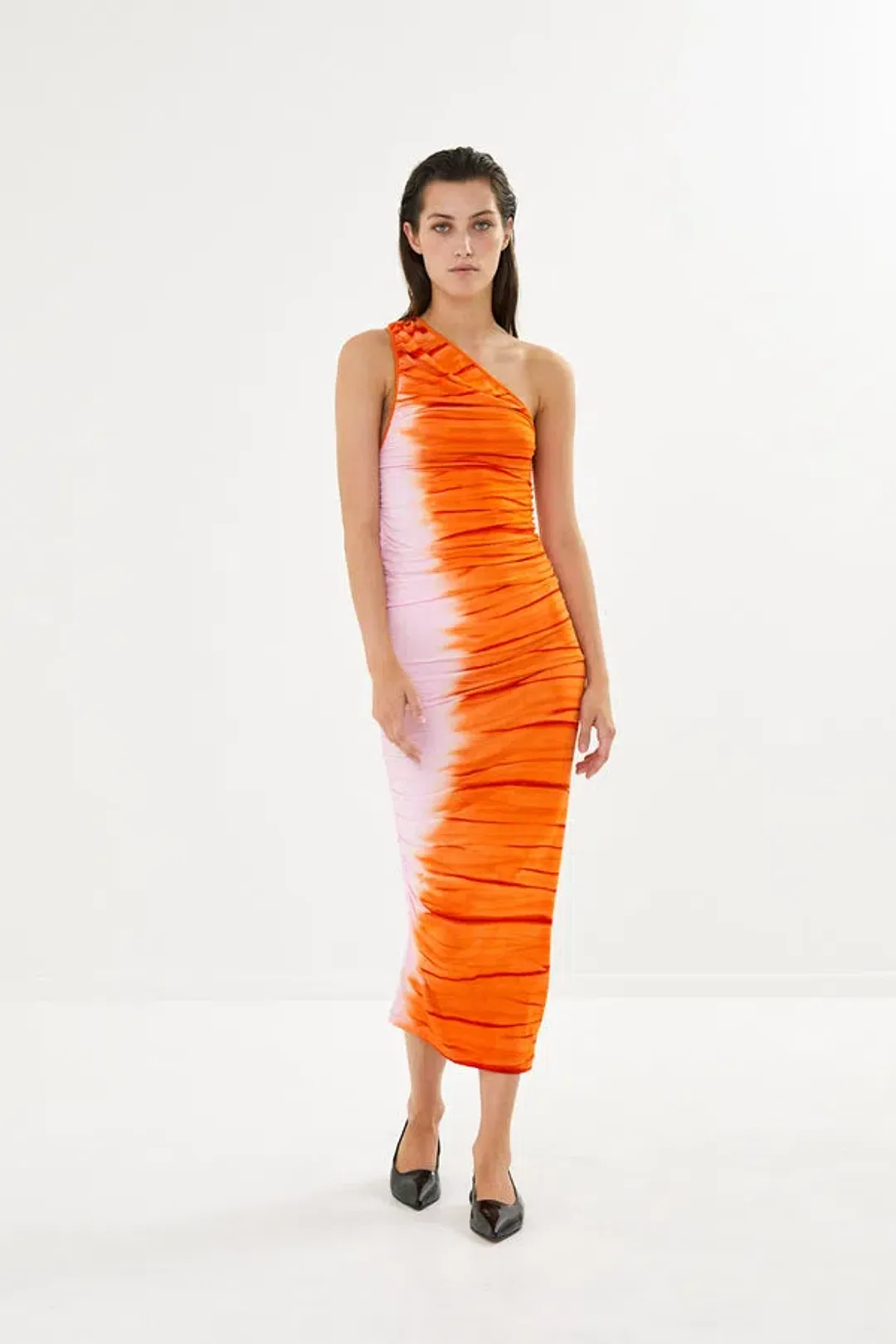 Rabens Saloner Lua Tidal One Shoulder Dress Orange Combo Size AU 8  for rent on The Volte - main image
